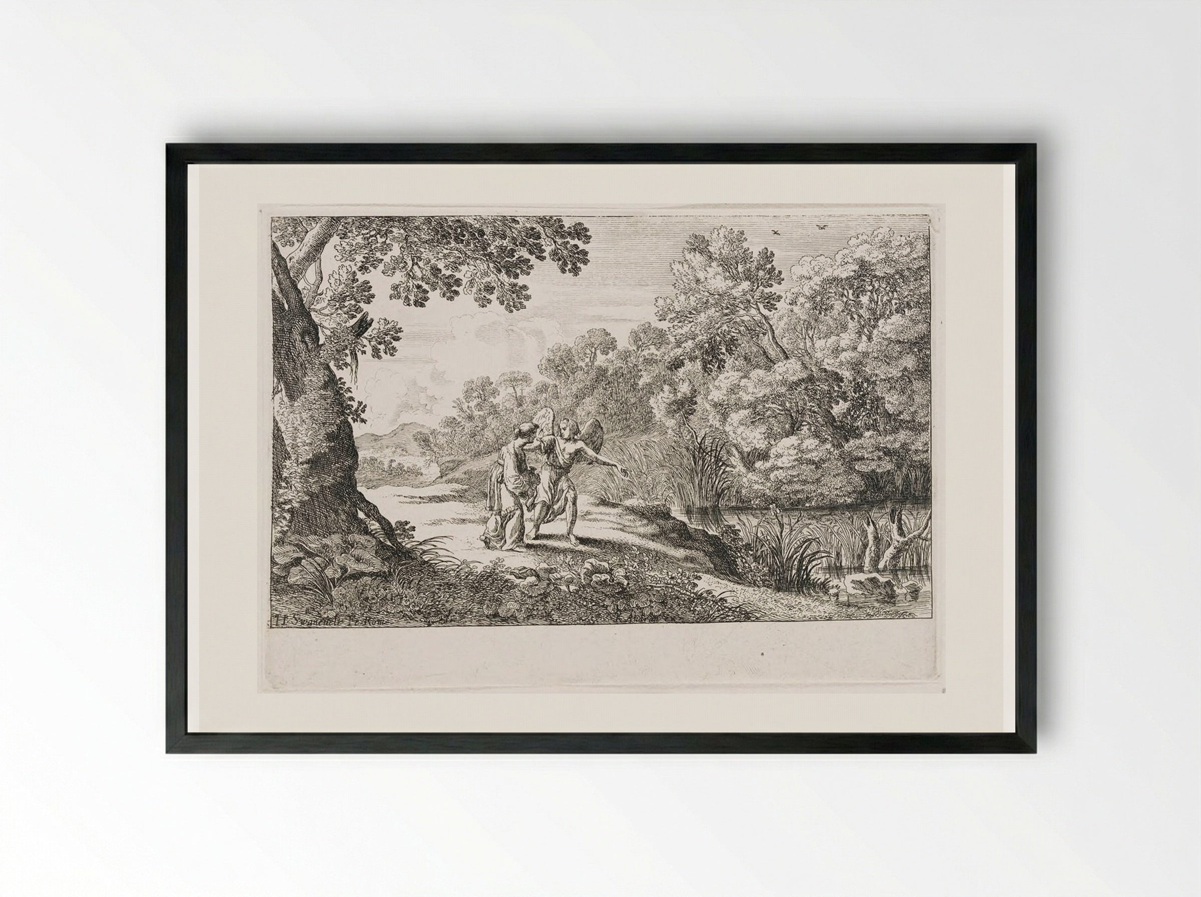 Hagar and the Angel - Herman van Swanevelt - Framed Print Black