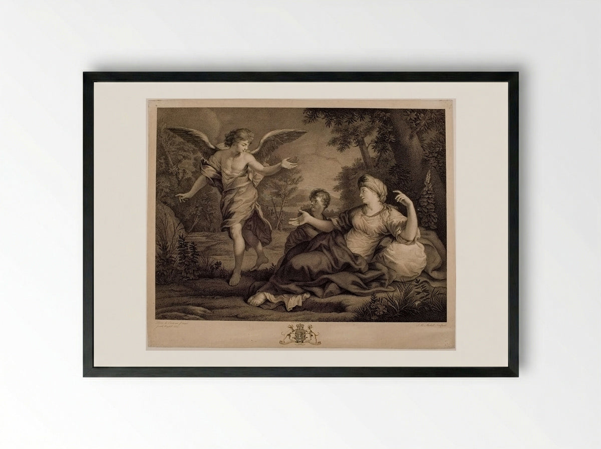 Hagar comforted by the angel - Jean Baptiste Michel - Framed Print Black