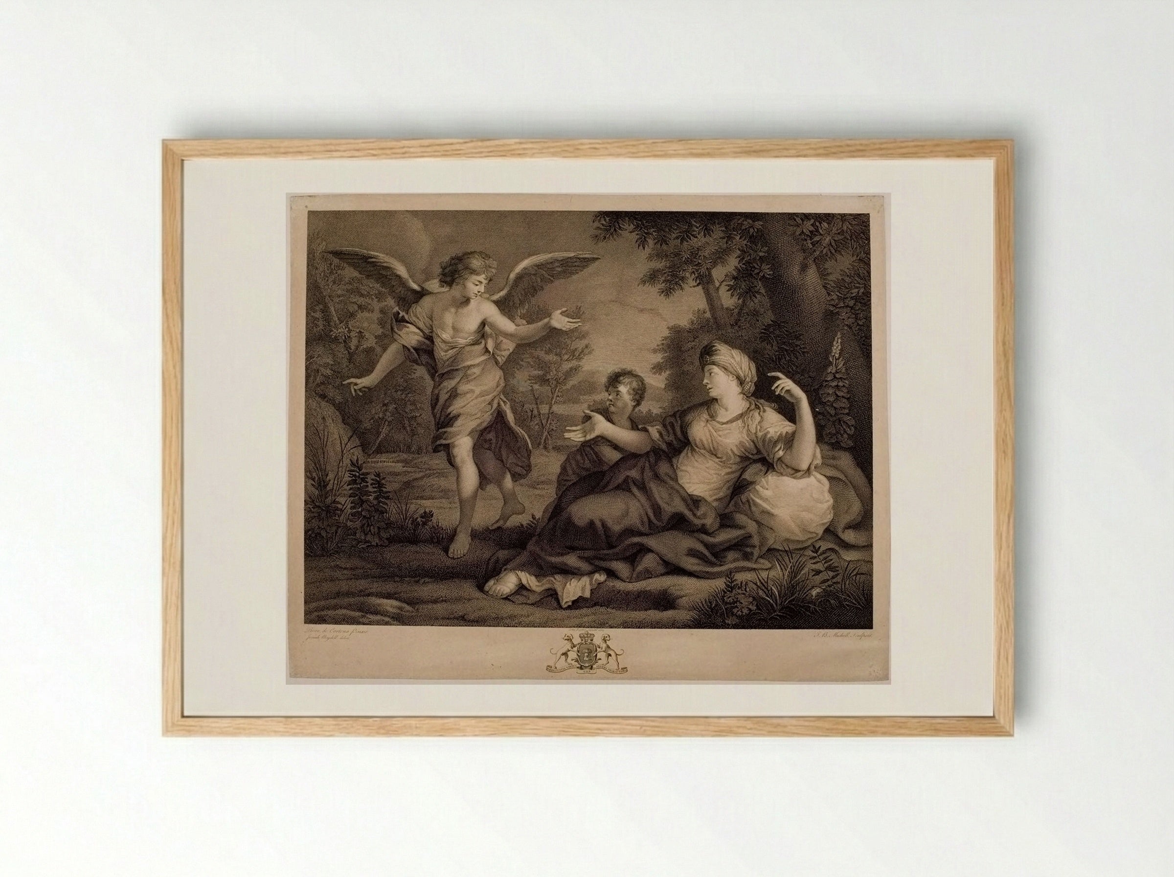 Hagar comforted by the angel - Jean Baptiste Michel - Framed Print Wood
