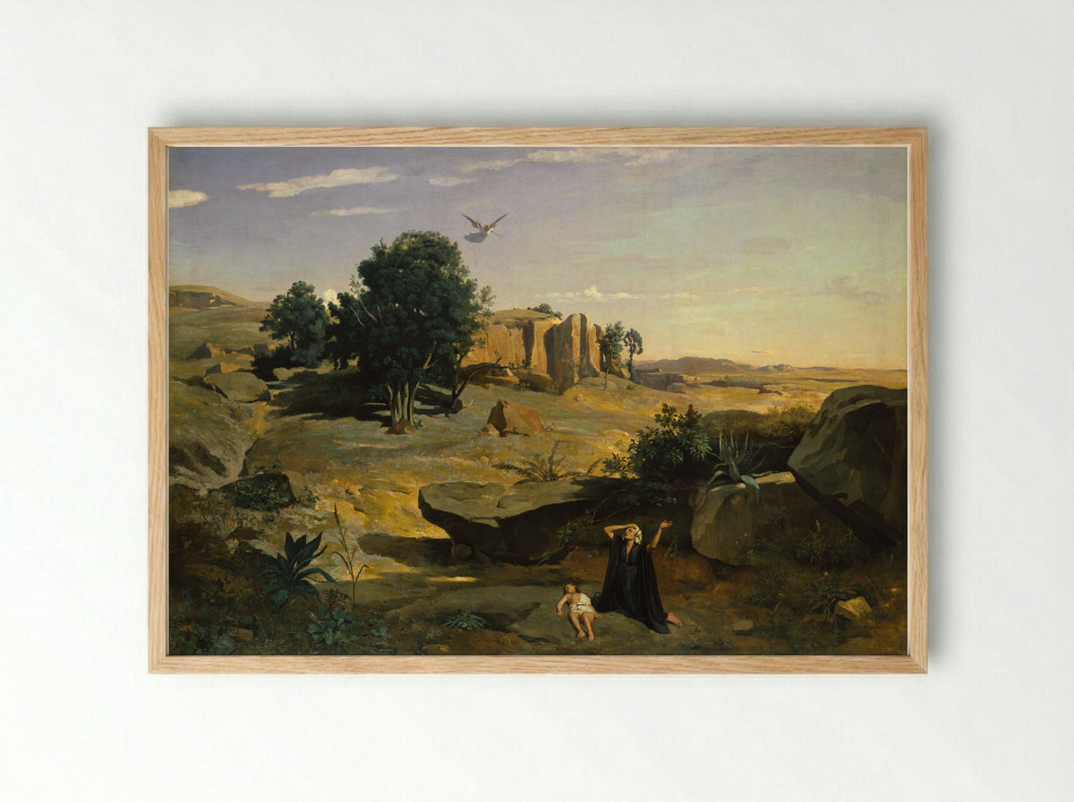 Hagar in the Wilderness - Camille Corot - Framed Print Wood