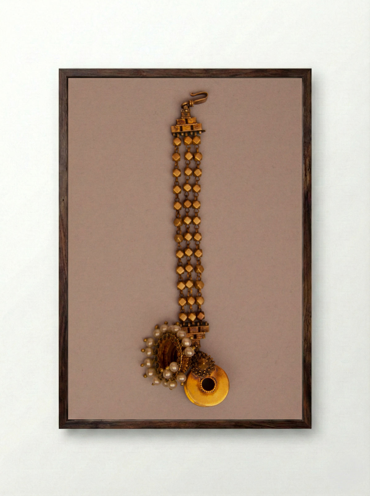 Hair / Ear Ornament, One of a Pair - Unknown Artist - Framed Print Dark Wood