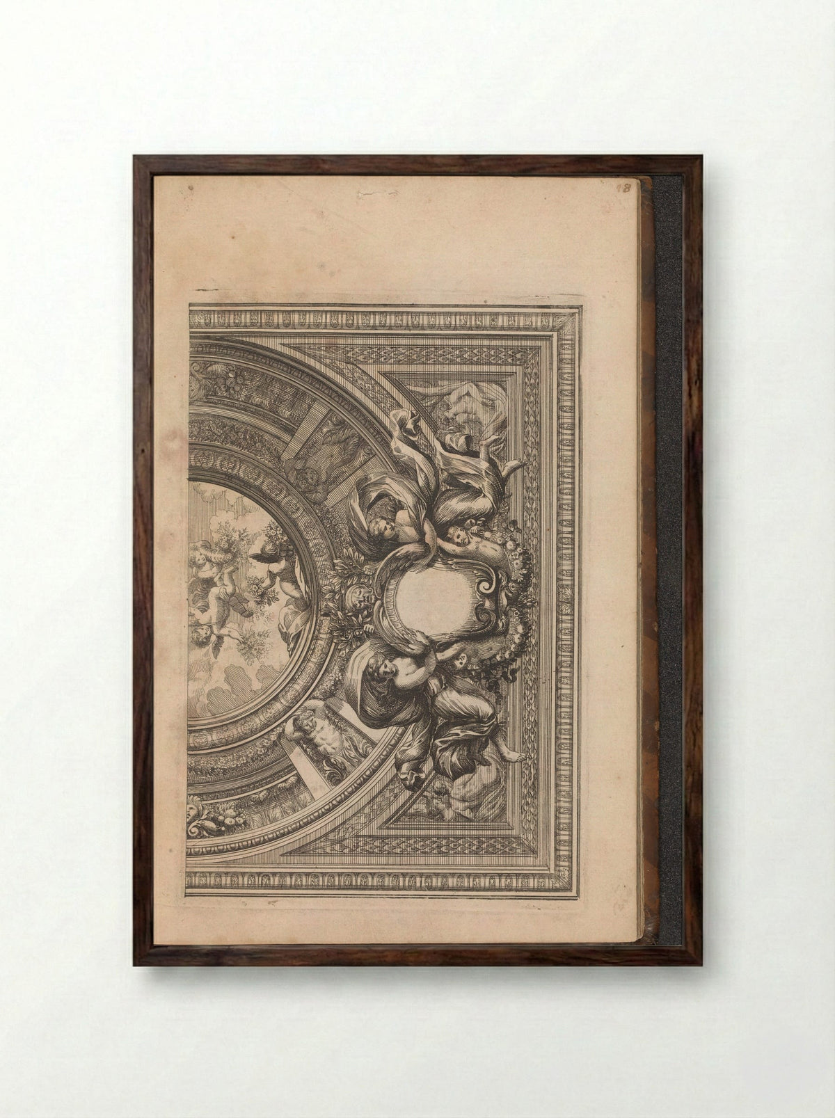 Half Ceiling Design with Empty Cartouche - Franz Ertinger - Framed Print Dark Wood