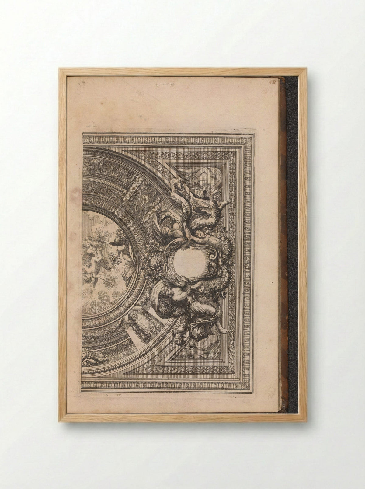 Half Ceiling Design with Empty Cartouche - Franz Ertinger - Framed Print Wood