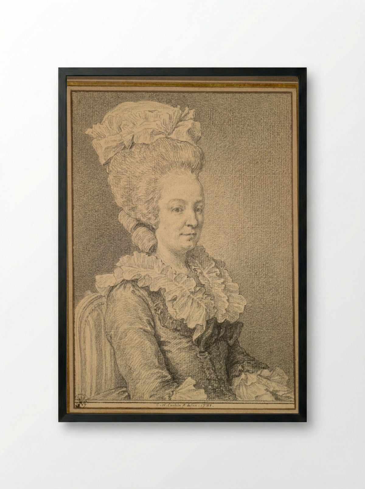 Half-length Portrait of a Seated Woman - Charles-Nicolas Cochin - Framed Print Black