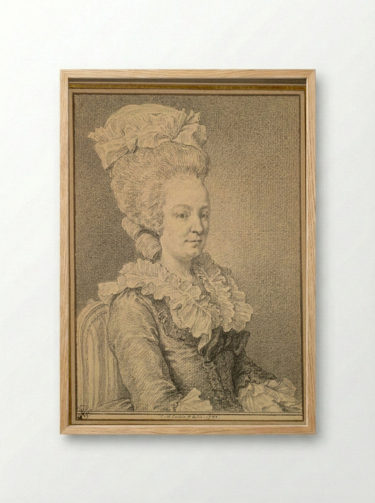 Half-length Portrait of a Seated Woman - Charles-Nicolas Cochin - Framed Print Wood