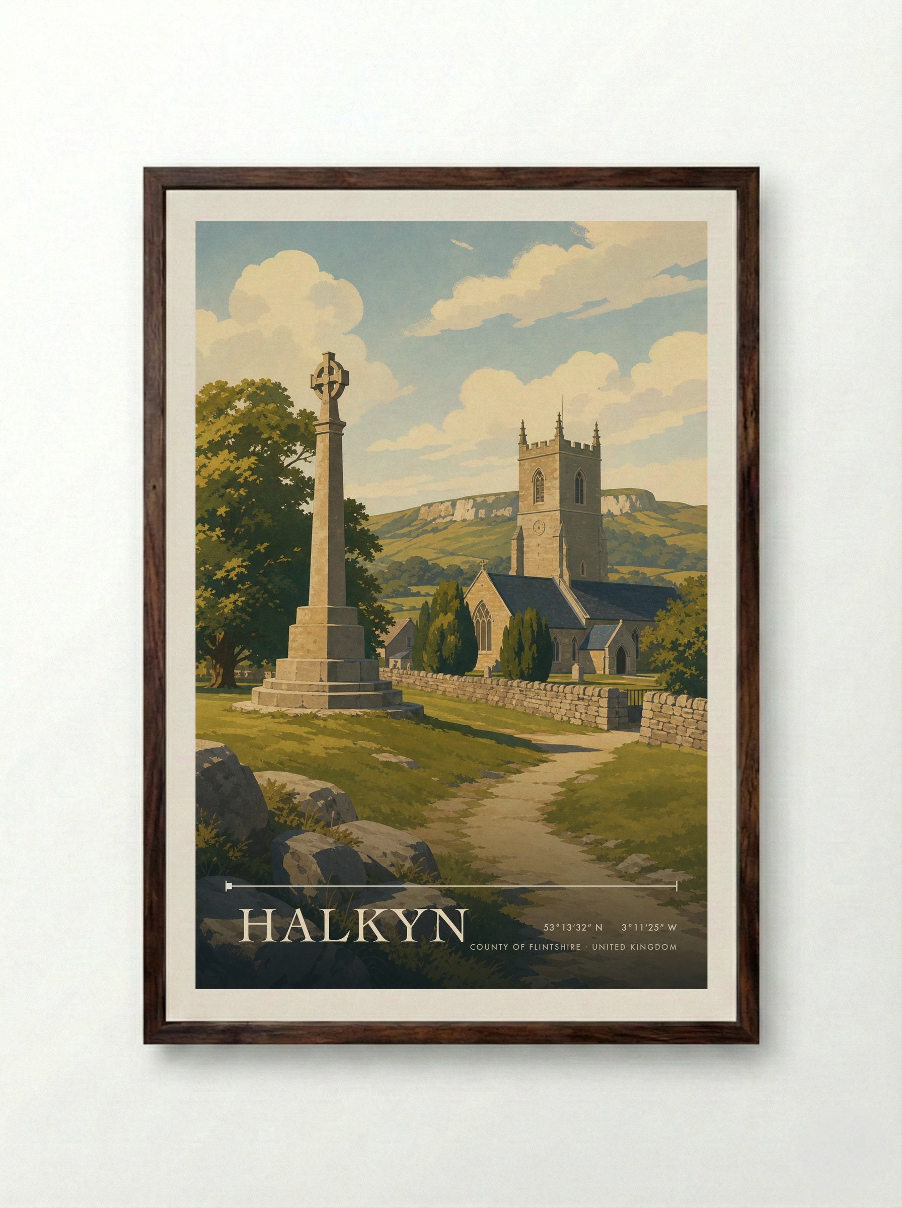 Halkyn County of Flintshire United Kingdom Travel Poster - Framed Print Dark Wood