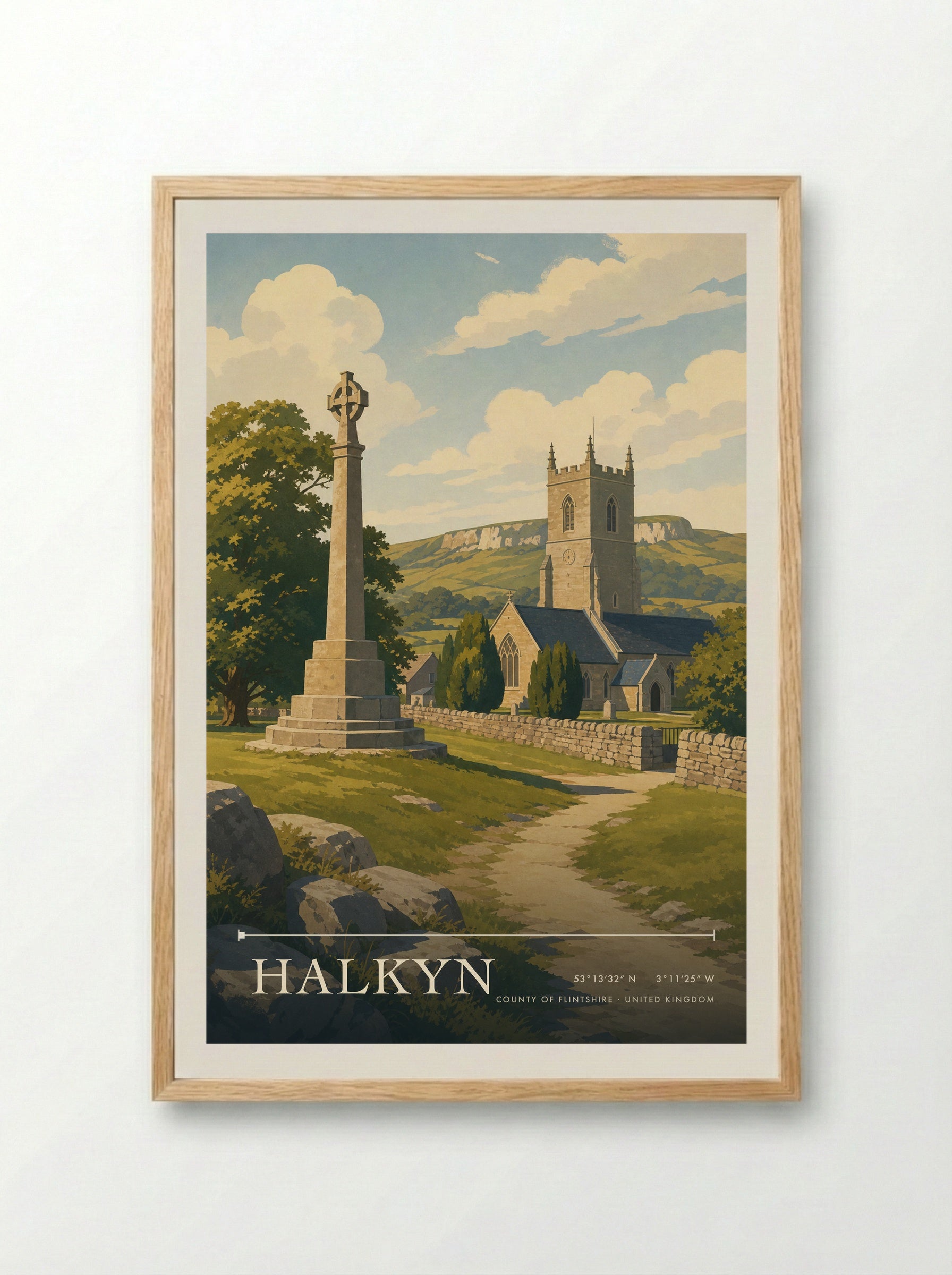Halkyn County of Flintshire United Kingdom Travel Poster - Framed Print Wood