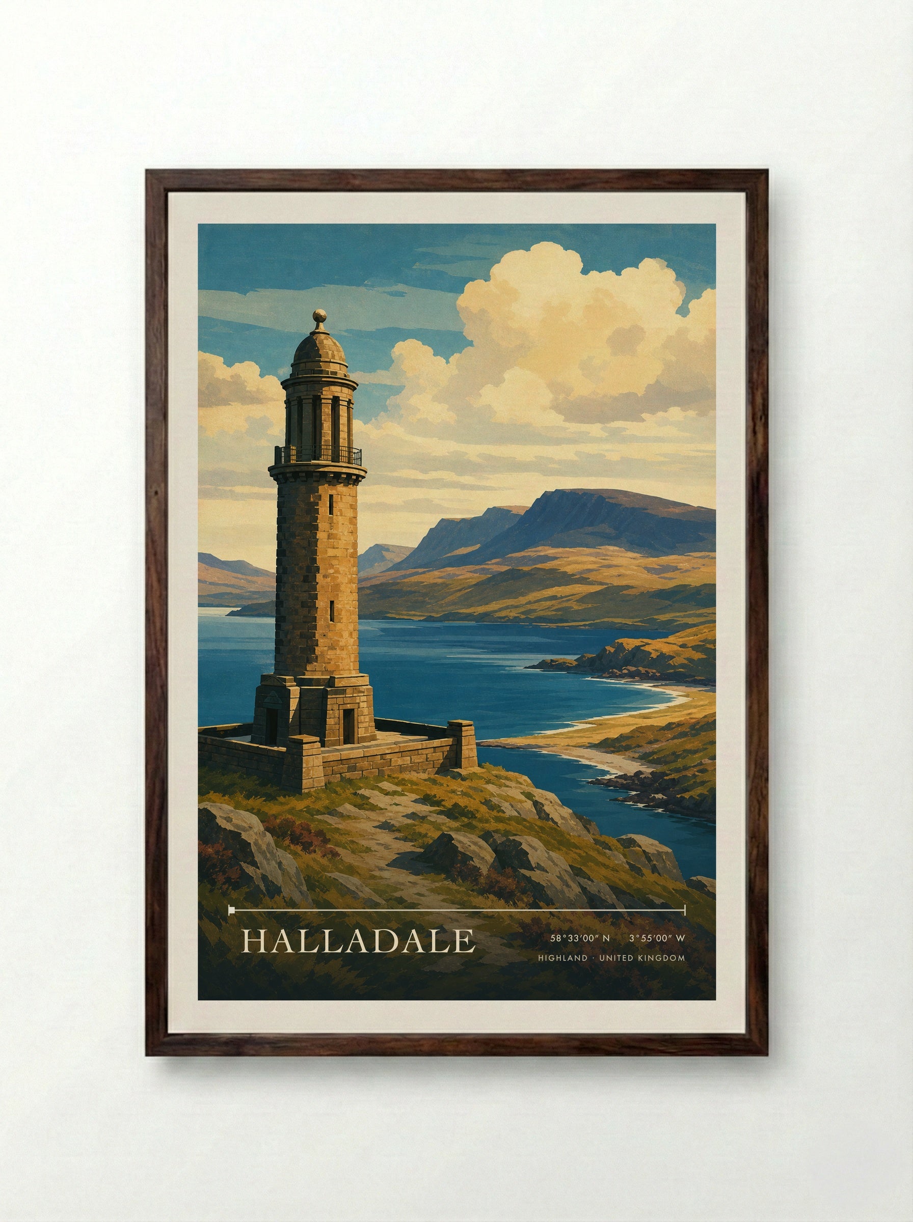 Halladale Highland United Kingdom Travel Poster - Framed Print Dark Wood