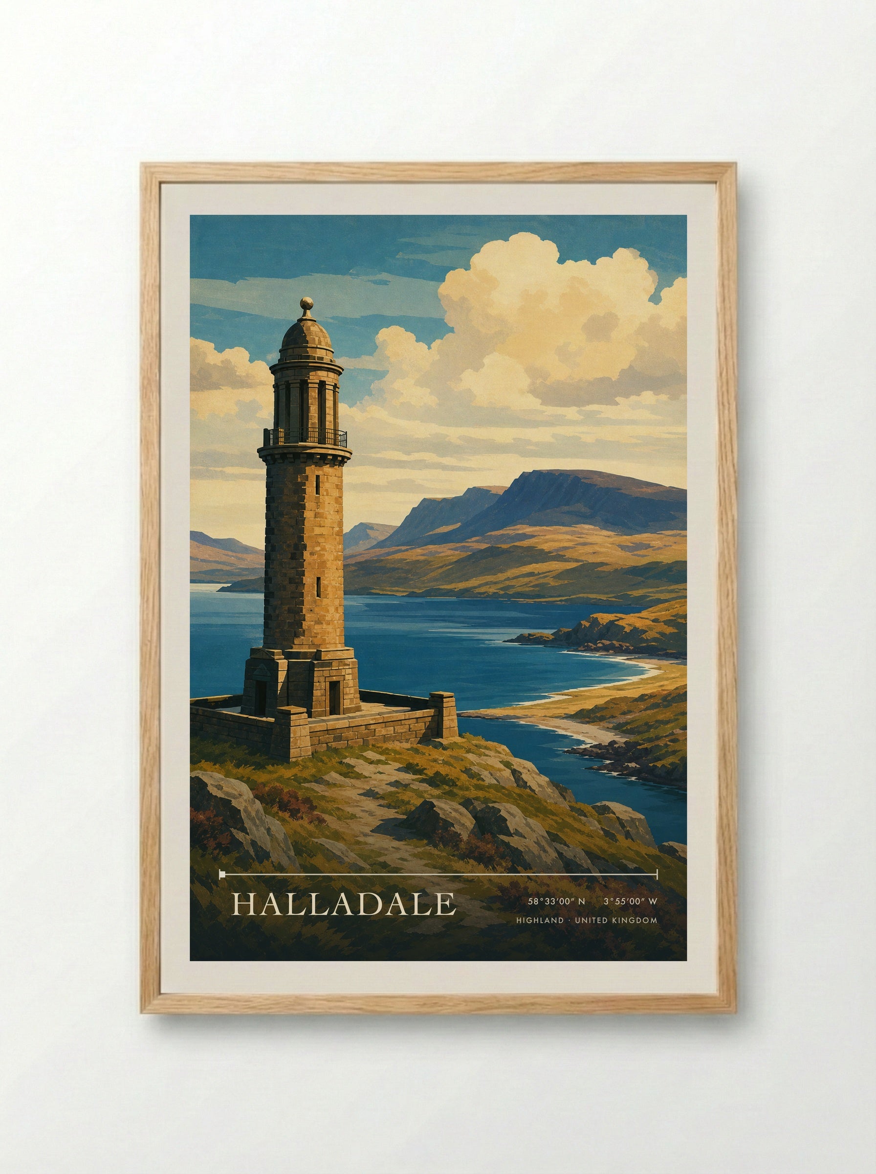 Halladale Highland United Kingdom Travel Poster - Framed Print Wood