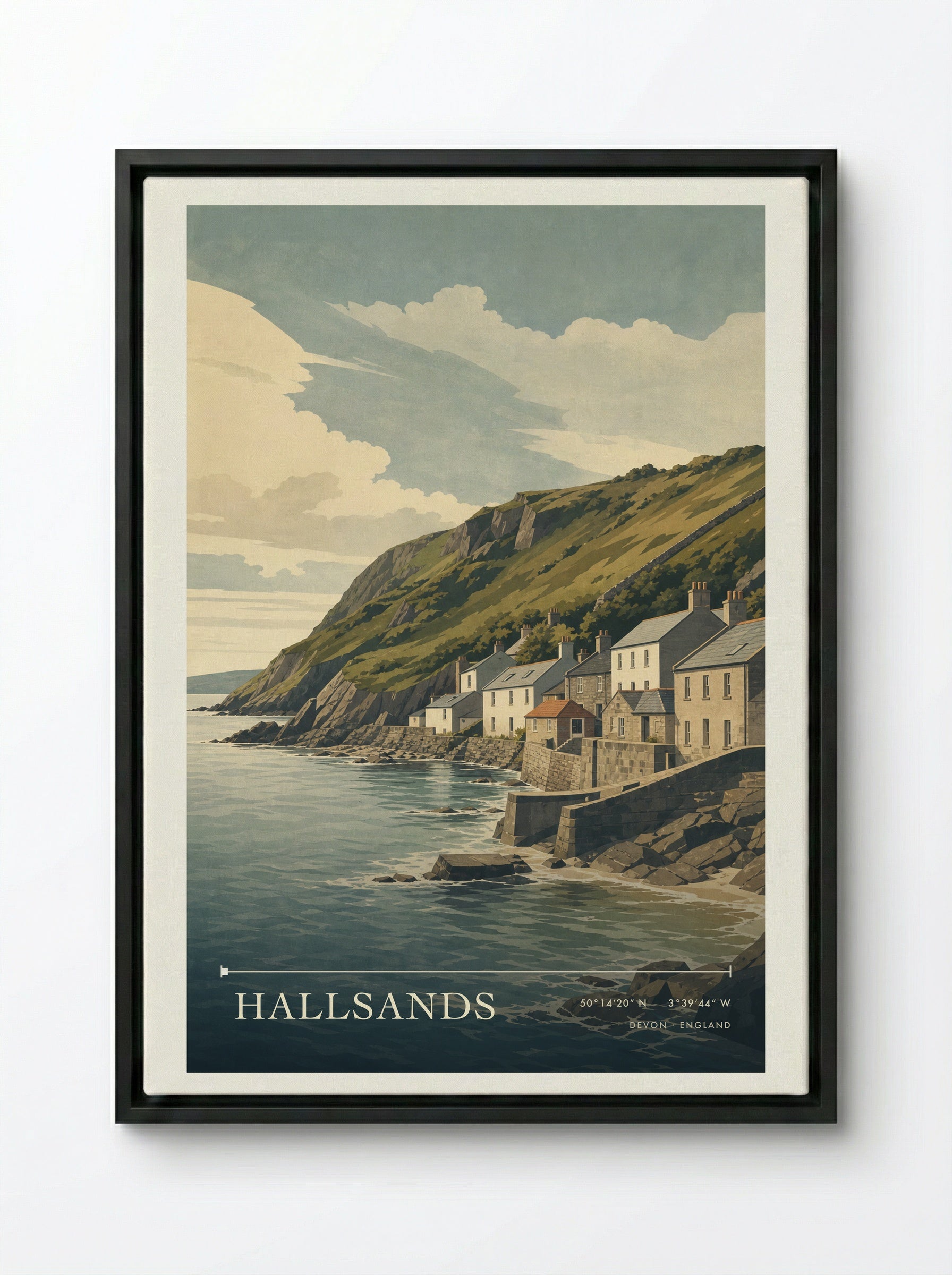 Hallsands Devon England Travel Poster - Framed Canvas Black