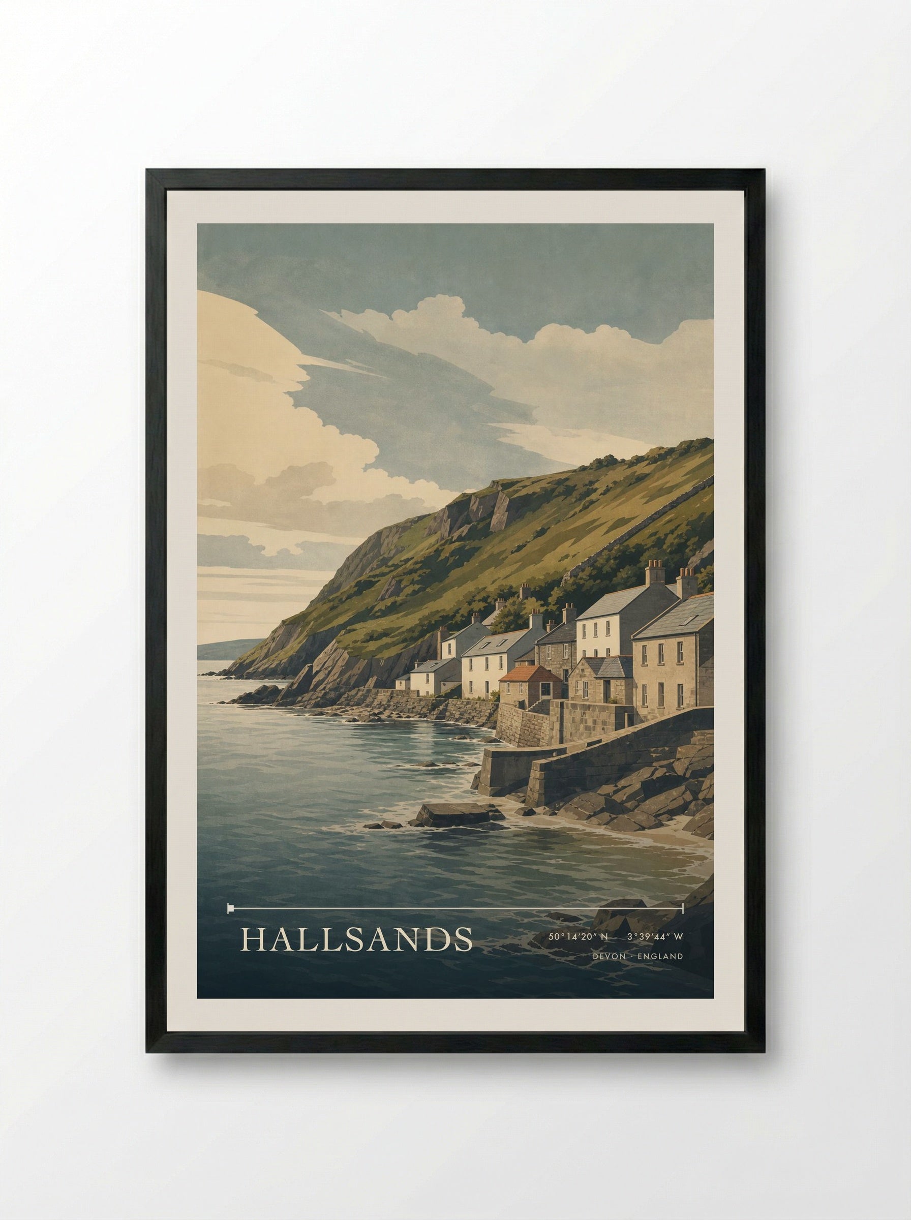 Hallsands Devon England Travel Poster - Framed Print Black