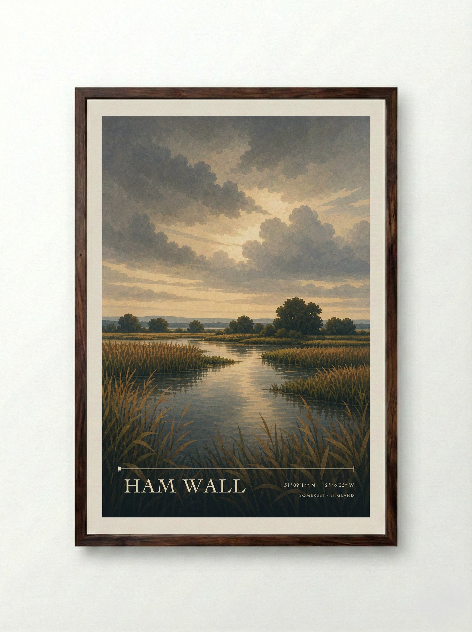 Ham Wall Somerset England Travel Poster - Framed Print Dark Wood