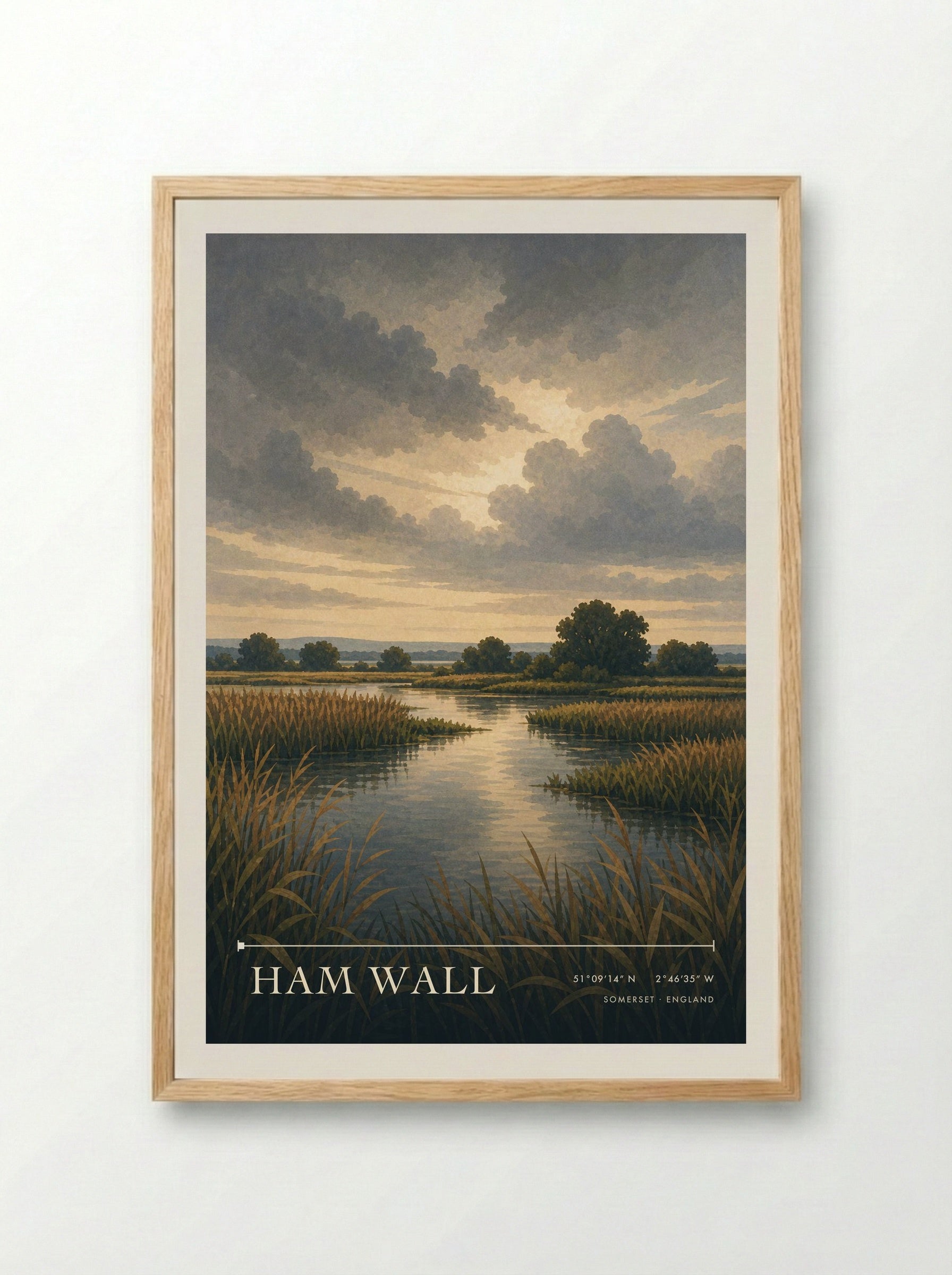 Ham Wall Somerset England Travel Poster - Framed Print Wood