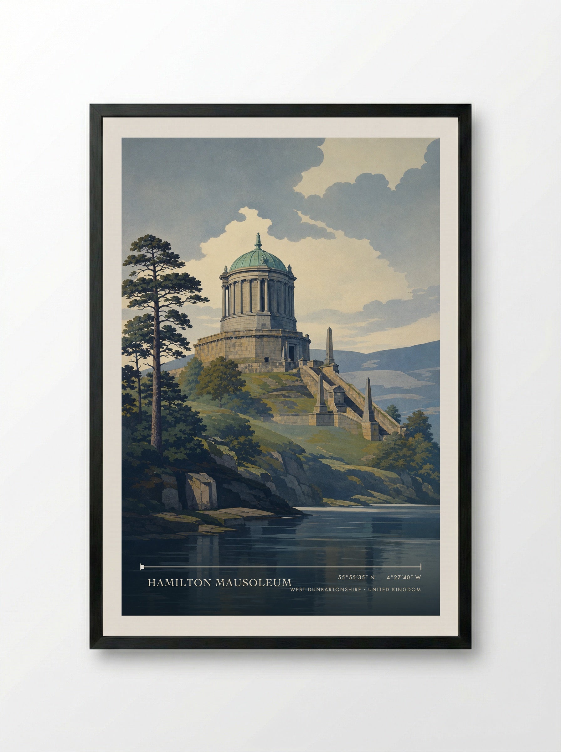 Hamilton Mausoleum West Dunbartonshire United Kingdom Travel Poster - Framed Print Black