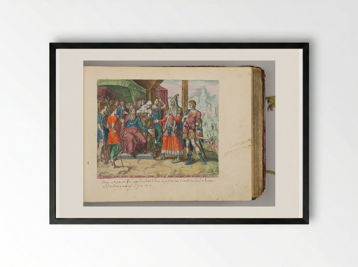 Hamor and Shechem Asking Jacob for Dinah's Hand in Marriage - Jan Harmensz. Muller - Framed Print Black