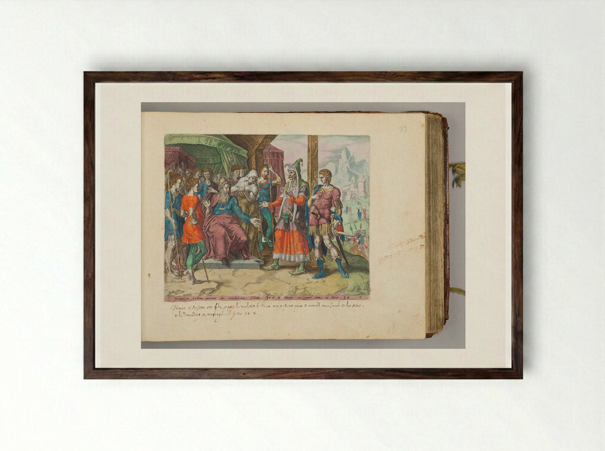 Hamor and Shechem Asking Jacob for Dinah's Hand in Marriage - Jan Harmensz. Muller - Framed Print Dark Wood