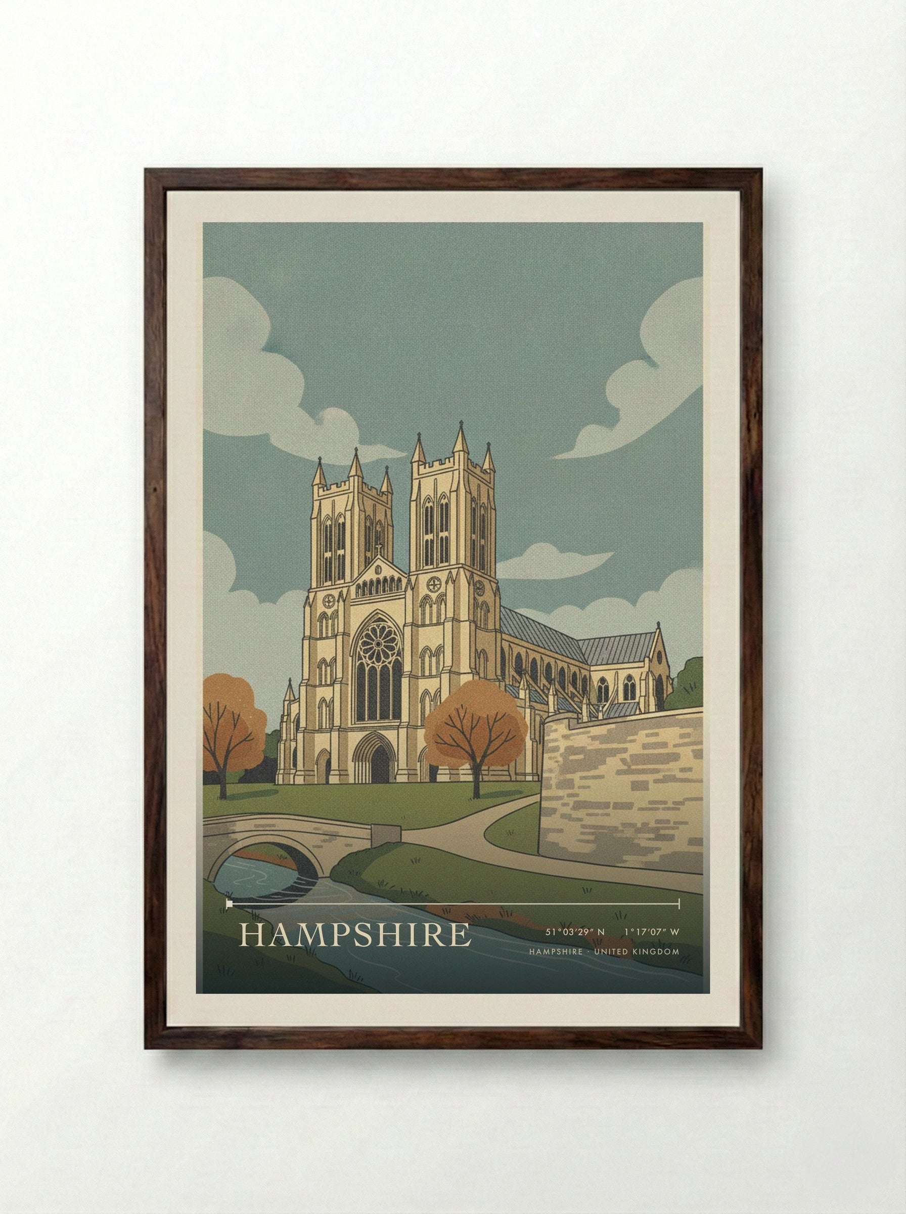 Hampshire United Kingdom Travel Poster - Framed Print Dark Wood