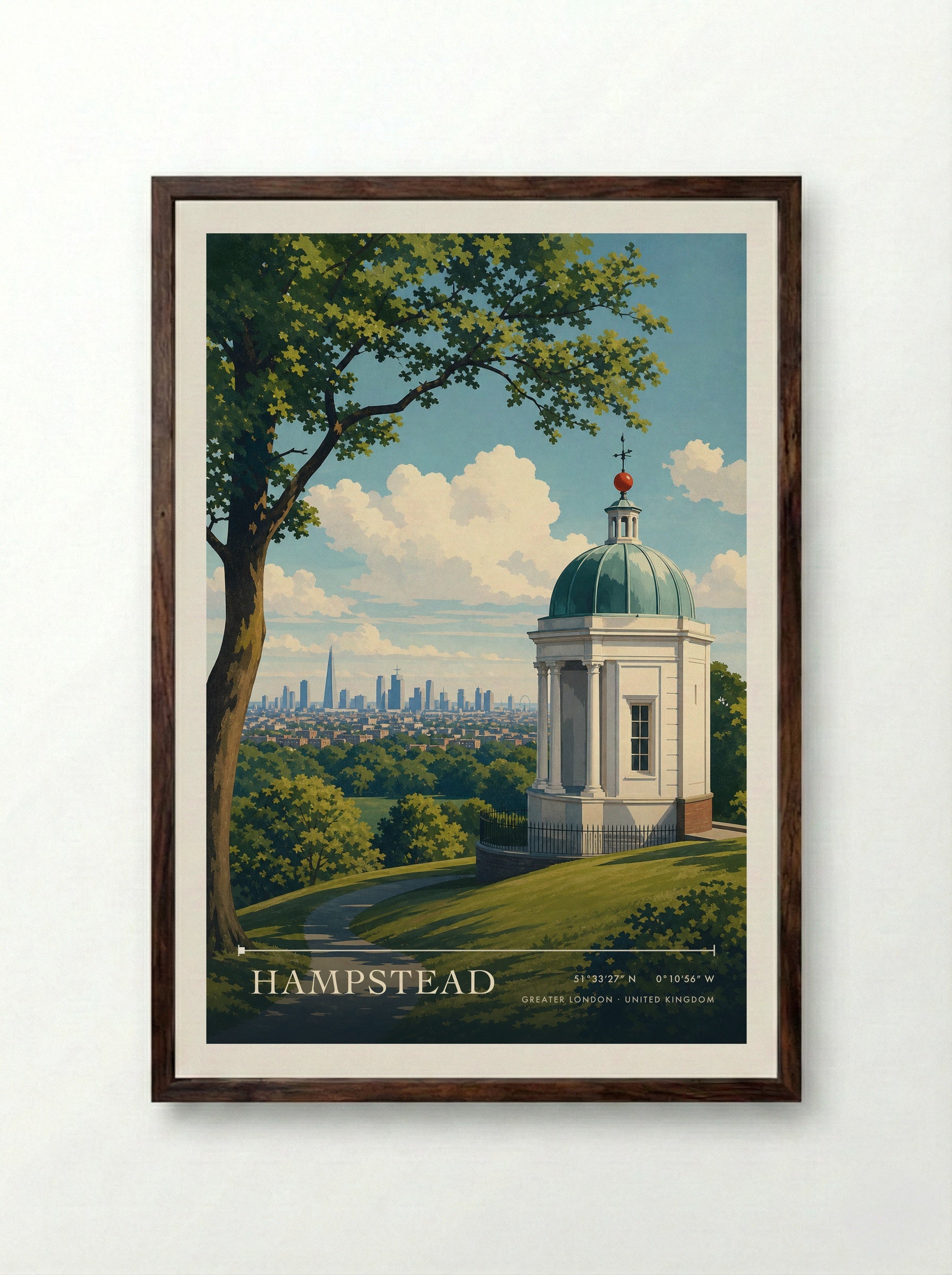 Hampstead Greater London United Kingdom Travel Poster - Framed Print Dark Wood