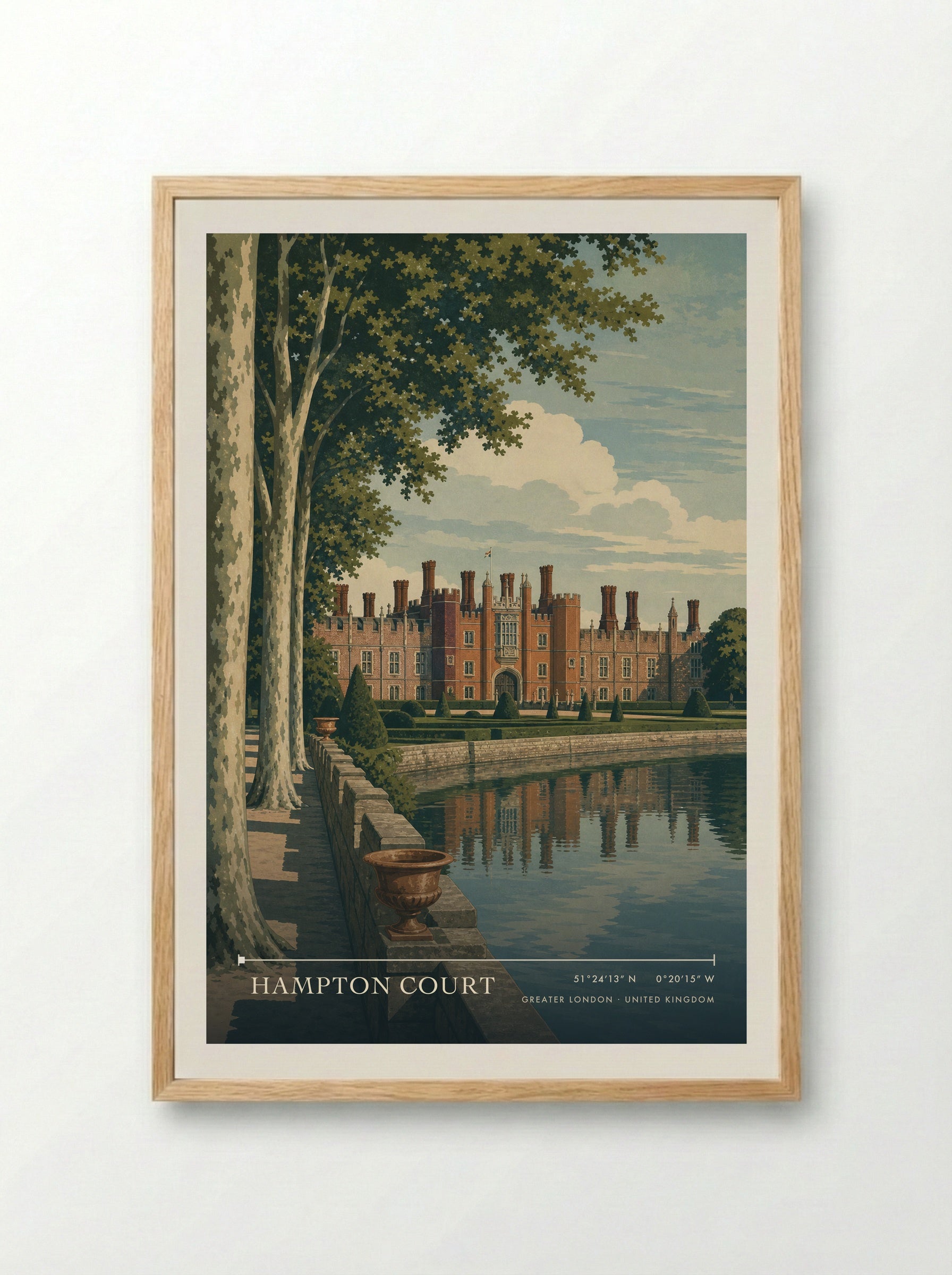 Hampton Court Greater London United Kingdom Travel Poster - Framed Print Wood