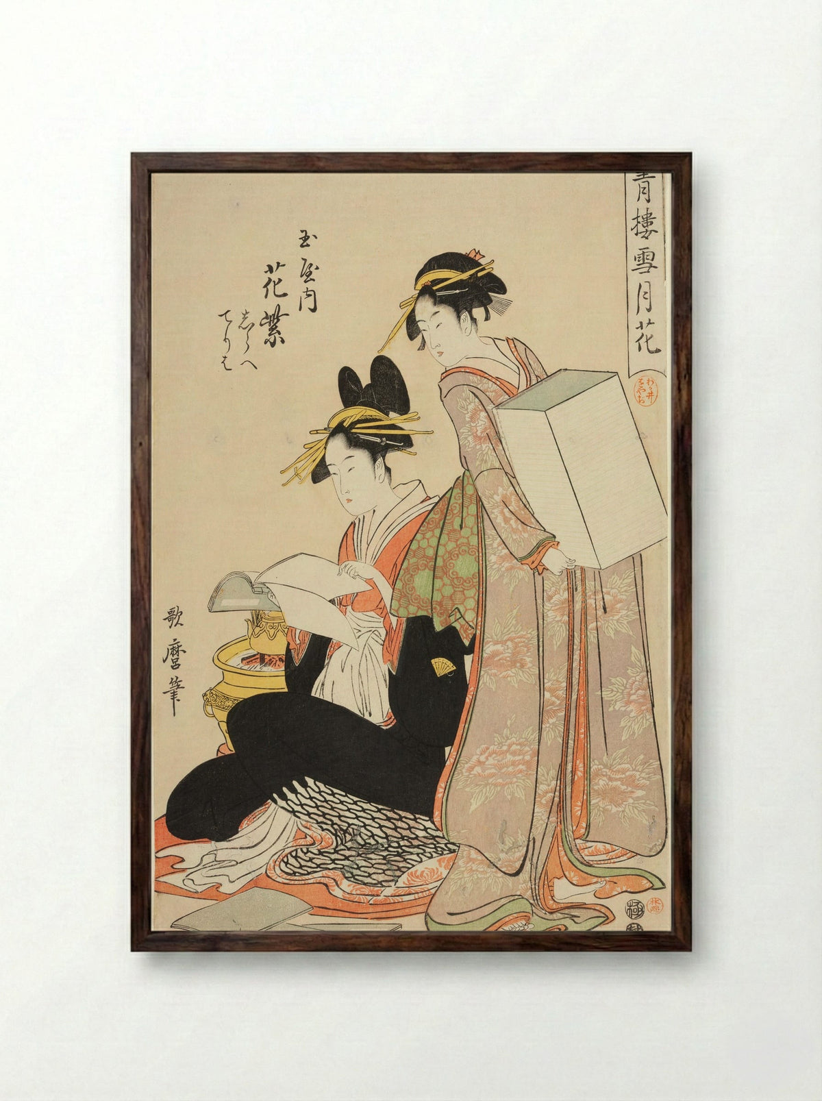 Hanamurasaki of the Tamaya - Kitagawa Utamaro - Framed Print Dark Wood
