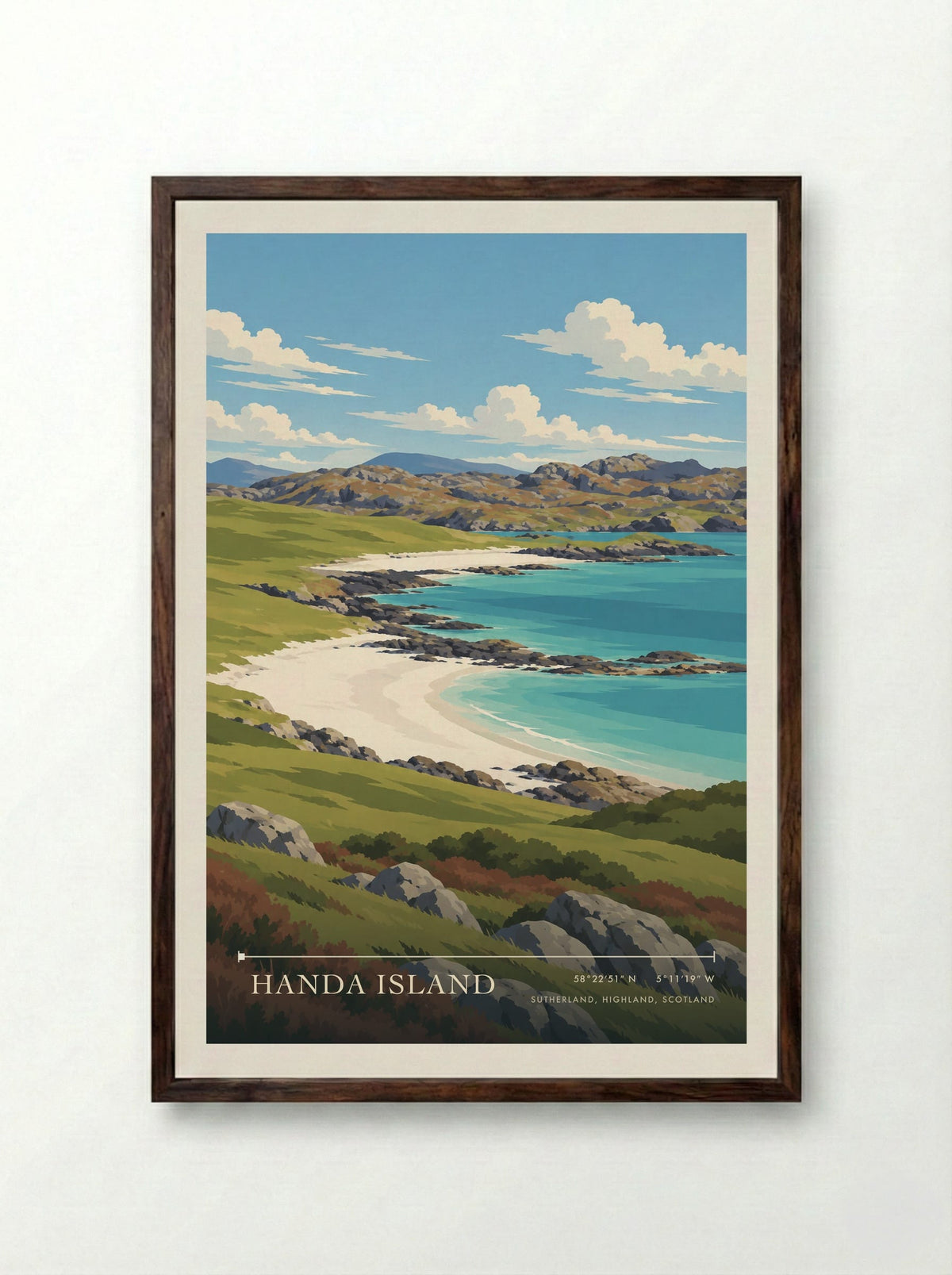 Handa Island, Sutherland, Highland, Scotland | Travel Poster - Framed Print Dark Wood