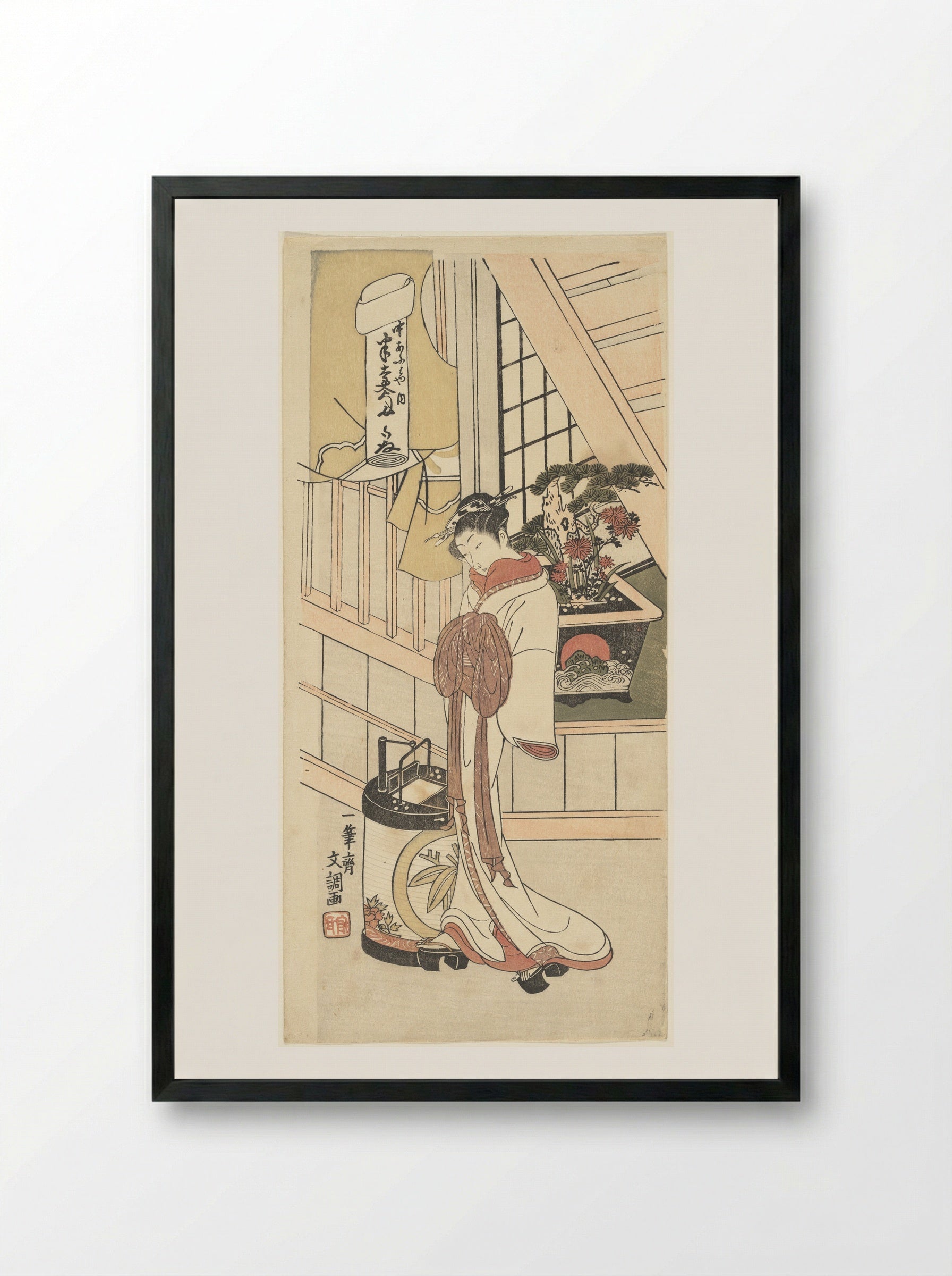 Handayu, An Actor in a Female Role - Ippitsusai Bunchō - Framed Print Black