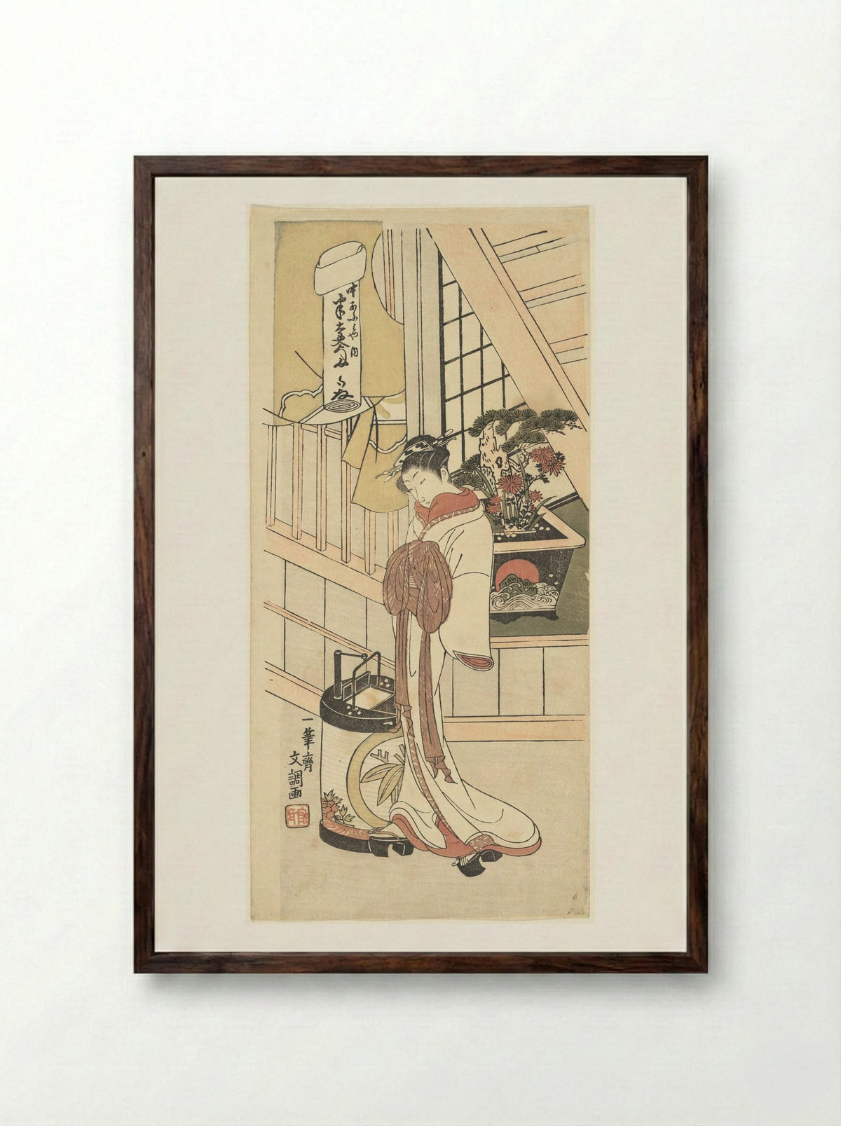 Handayu, An Actor in a Female Role - Ippitsusai Bunchō - Framed Print Dark Wood