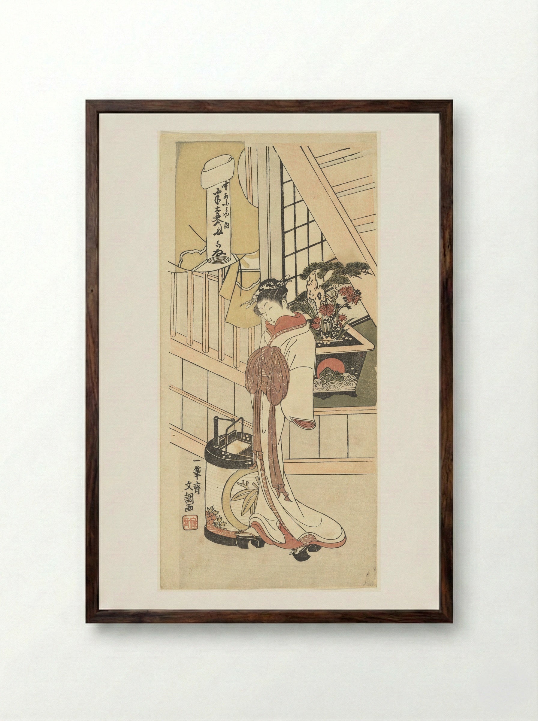 Handayu, An Actor in a Female Role - Ippitsusai Bunchō - Framed Print Dark Wood