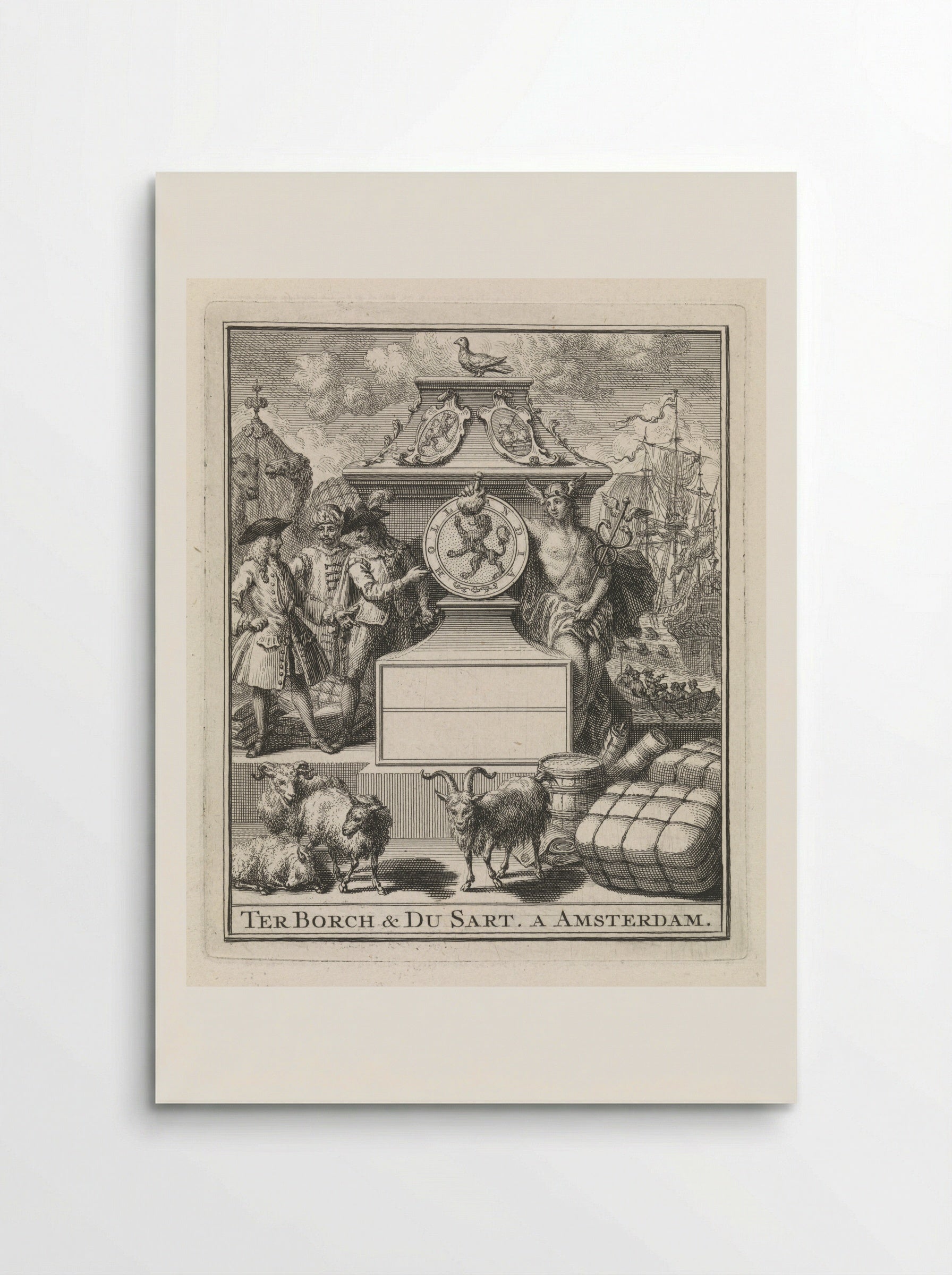 Handelaren en Mercurius naast het wapen van Holland - Pieter Tanjé - Poster