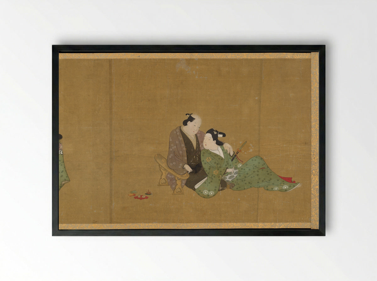 Handscroll of Ten Homoerotic (Nanshoku) Scenes - Miyagawa Chōshun - Framed Print Black