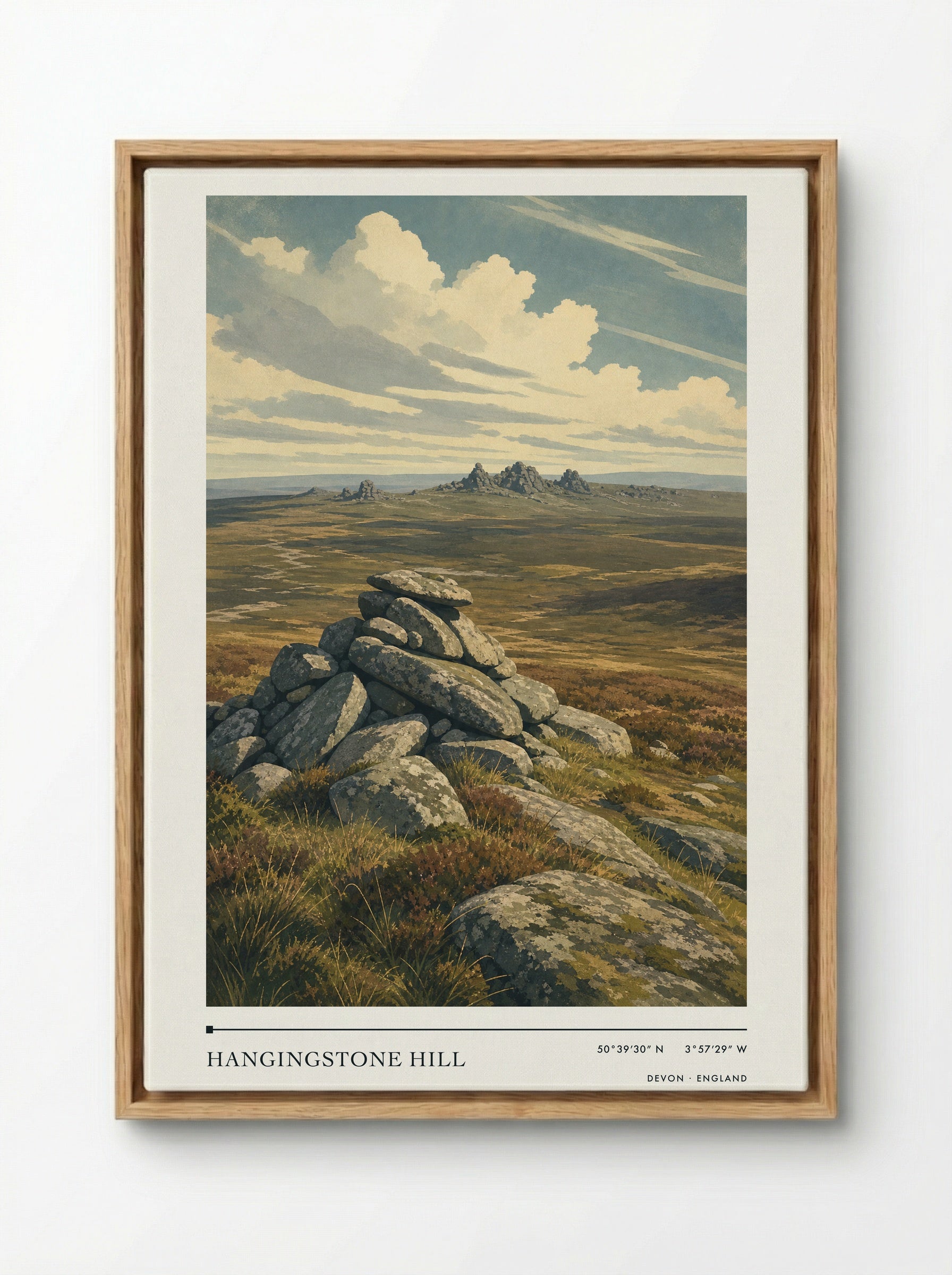 Hangingstone Hill Devon England Travel Poster - Framed Canvas Wood