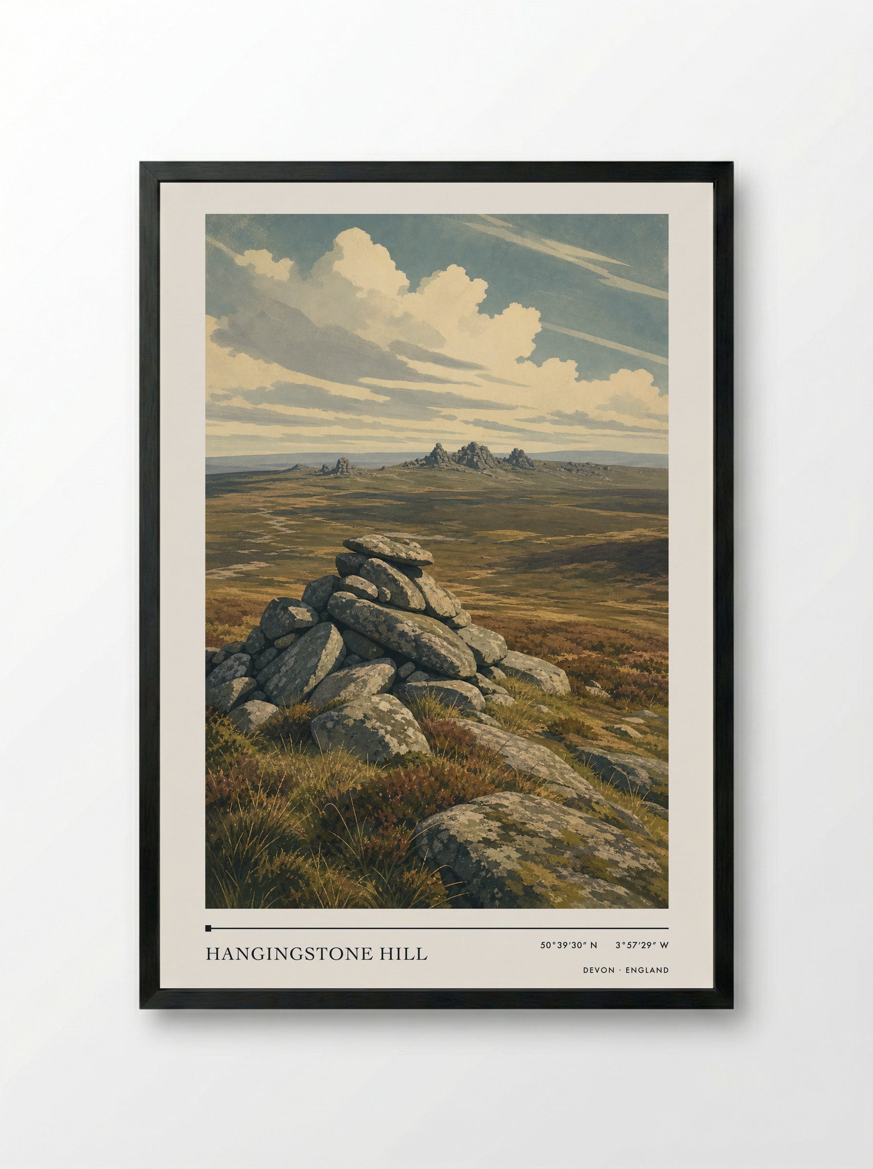 Hangingstone Hill Devon England Travel Poster - Framed Print Black