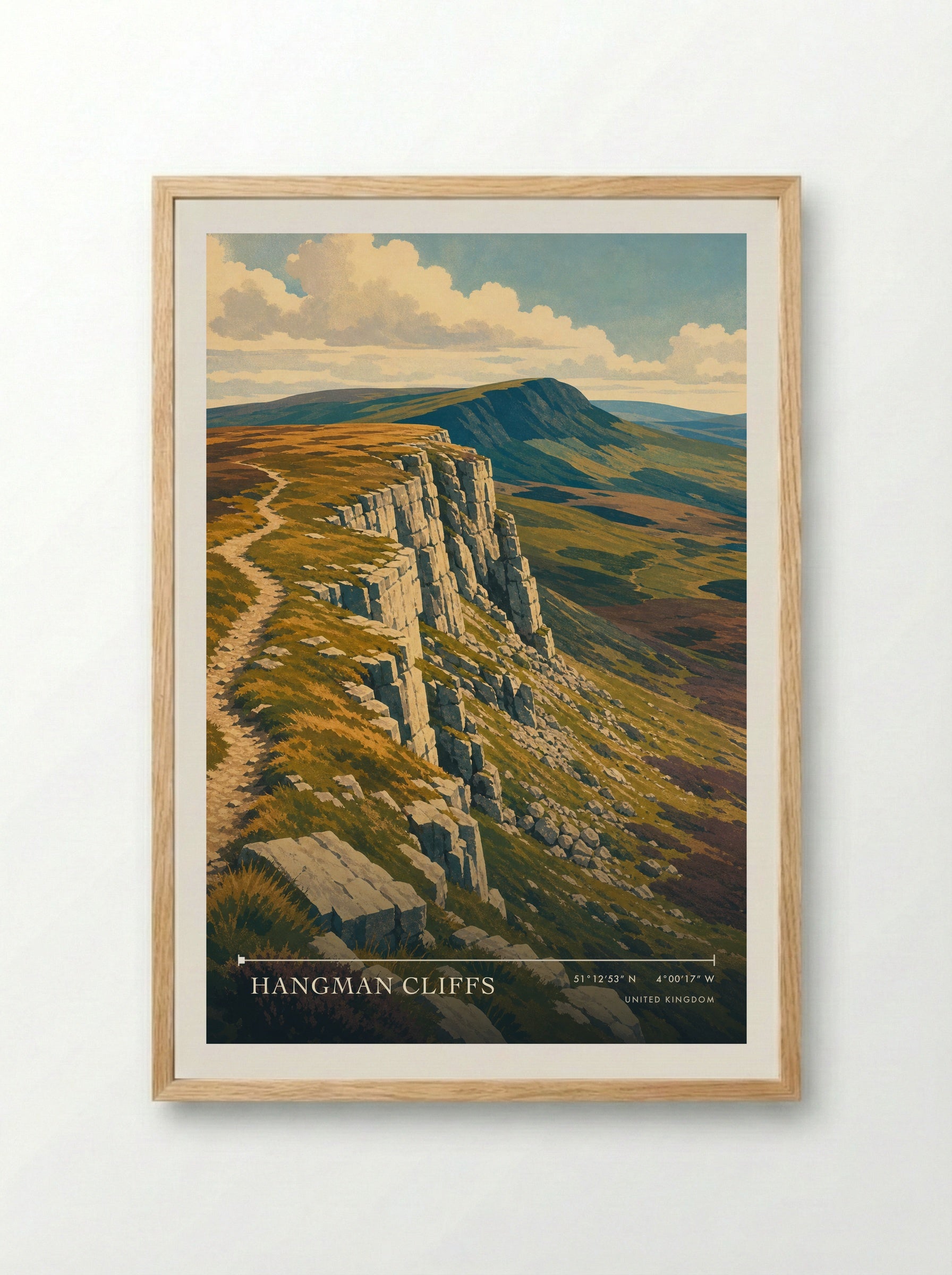 Hangman Cliffs United Kingdom Travel Poster - Framed Print Wood