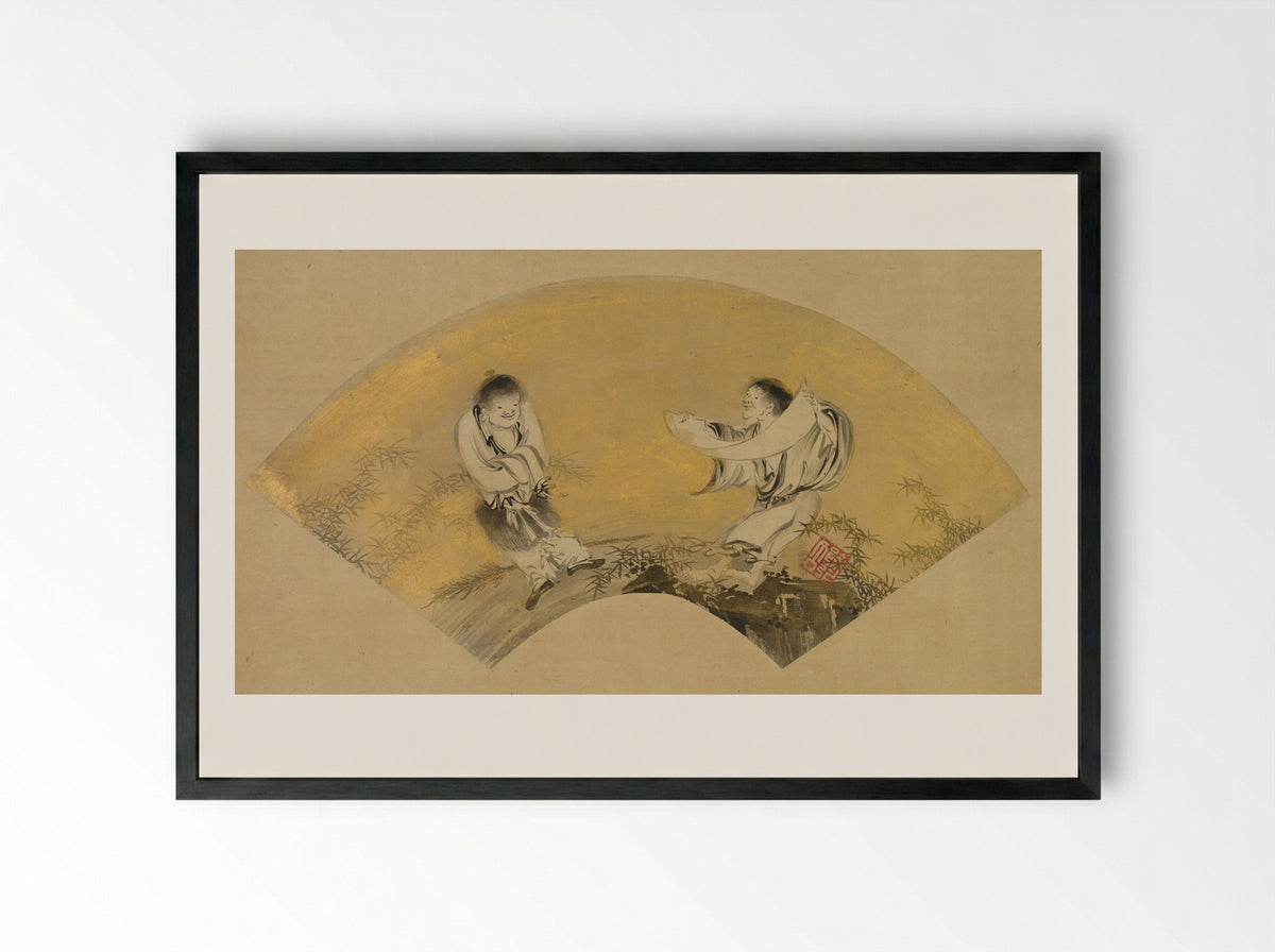 Hanshan and Shide (Kanzan and Jittoku) - Shikibu Terutada - Framed Print Black
