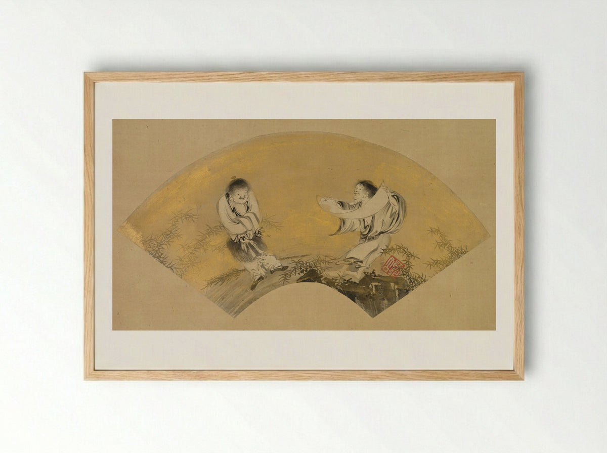 Hanshan and Shide (Kanzan and Jittoku) - Shikibu Terutada - Framed Print Wood
