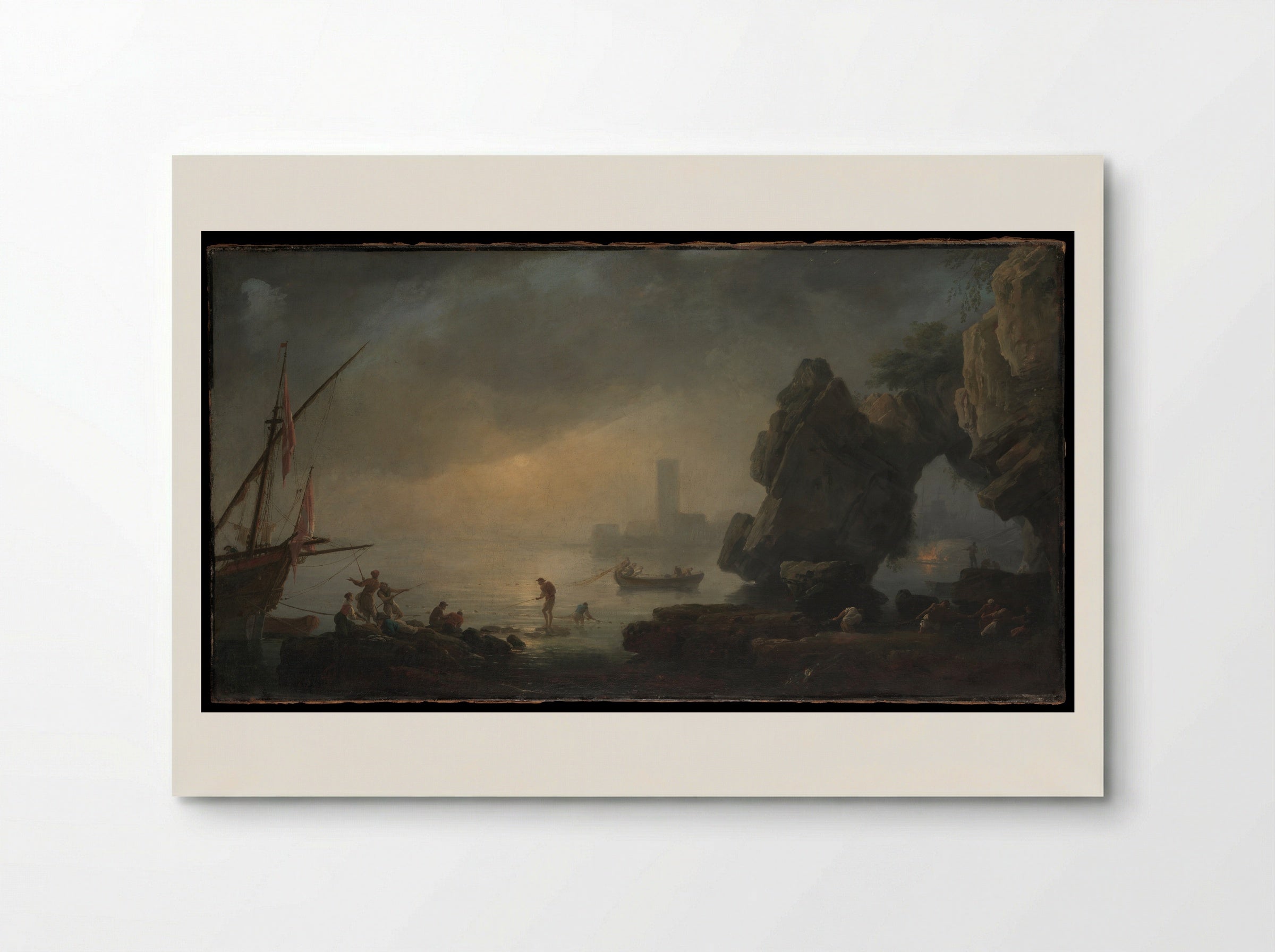 Harbor Scene with a Grotto and Fishermen Hauling in Nets - Claude-Joseph Vernet - Poster