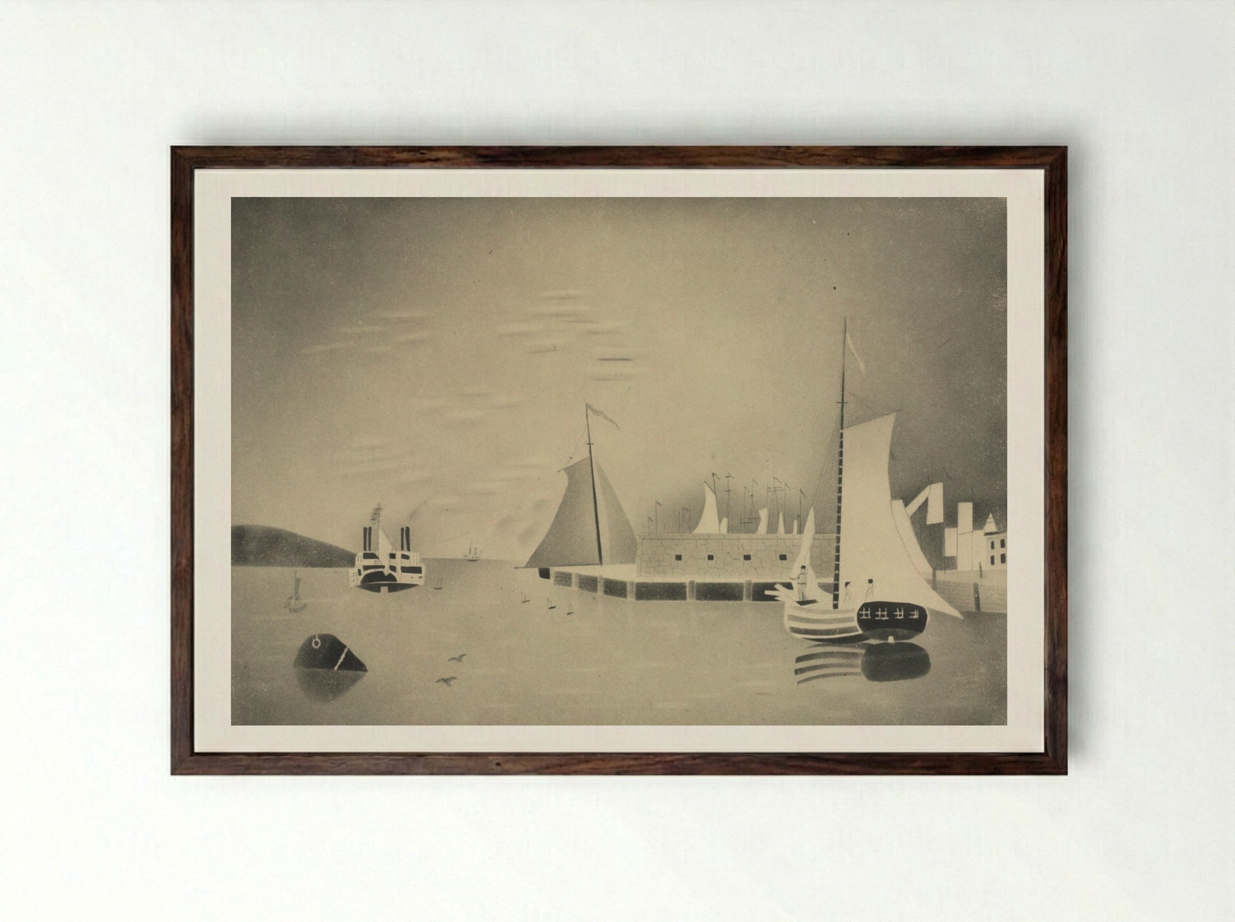 Harbor Scene - Mary Altha Nims - Framed Print Dark Wood