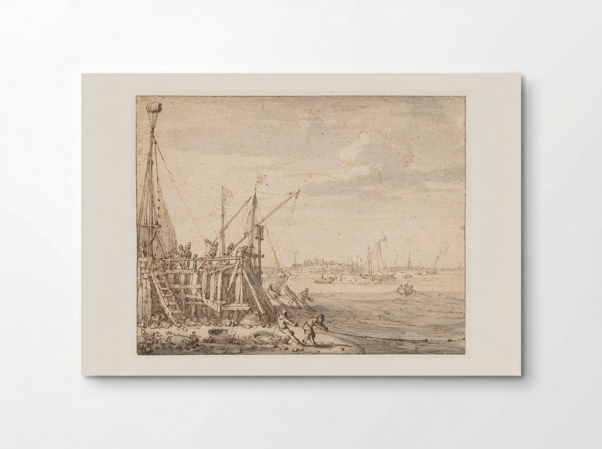 Harbour Pier with Fishermen Hauling Nets - Cornelis Claesz van Wieringen - Poster