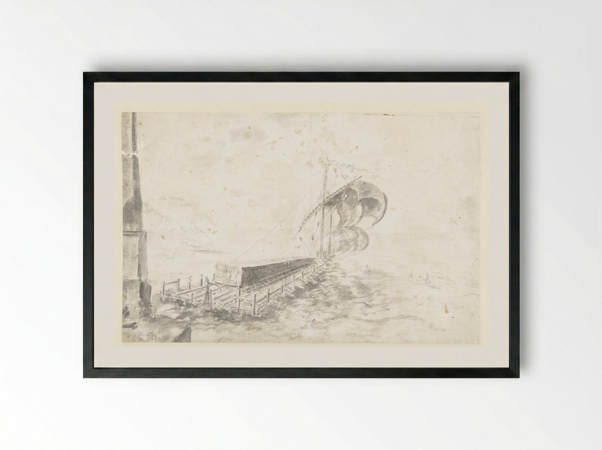 Harbour Scene with a Raft Transporting an Obelisk - Guilliam du Gardijn - Framed Print Black