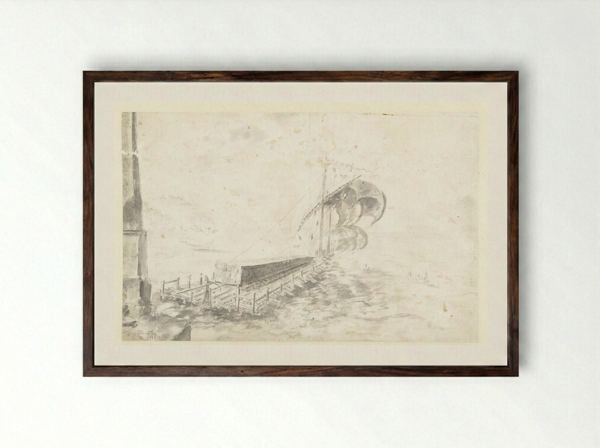 Harbour Scene with a Raft Transporting an Obelisk - Guilliam du Gardijn - Framed Print Dark Wood