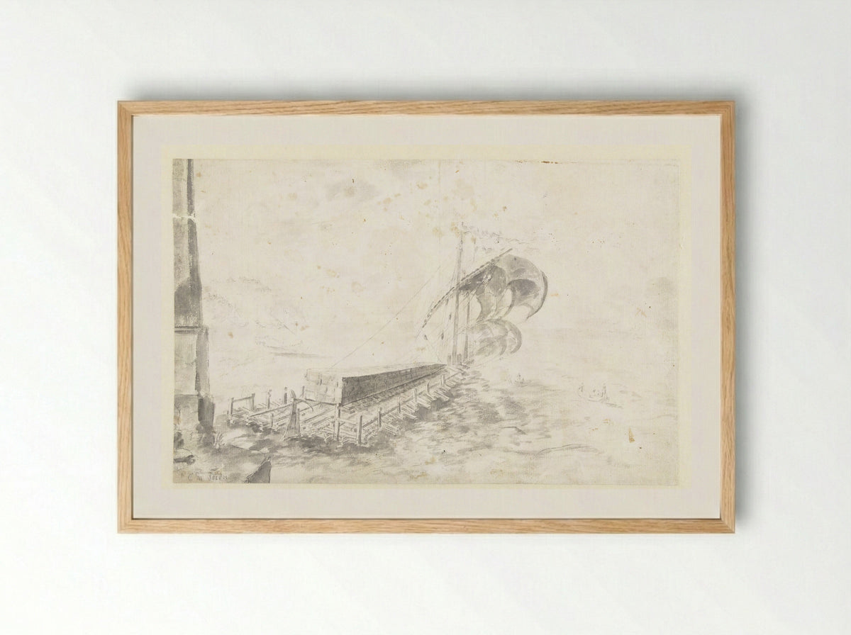 Harbour Scene with a Raft Transporting an Obelisk - Guilliam du Gardijn - Framed Print Wood