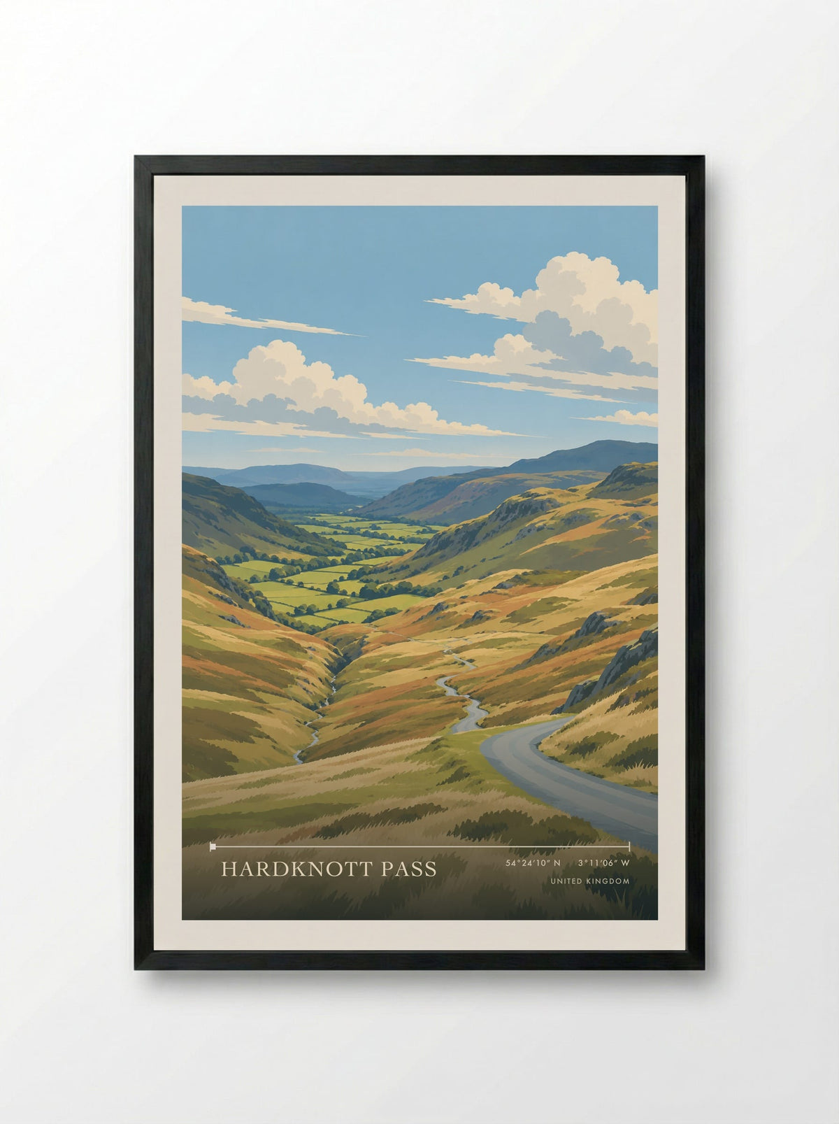 Hardknott Pass | Travel Poster - Framed Print Black