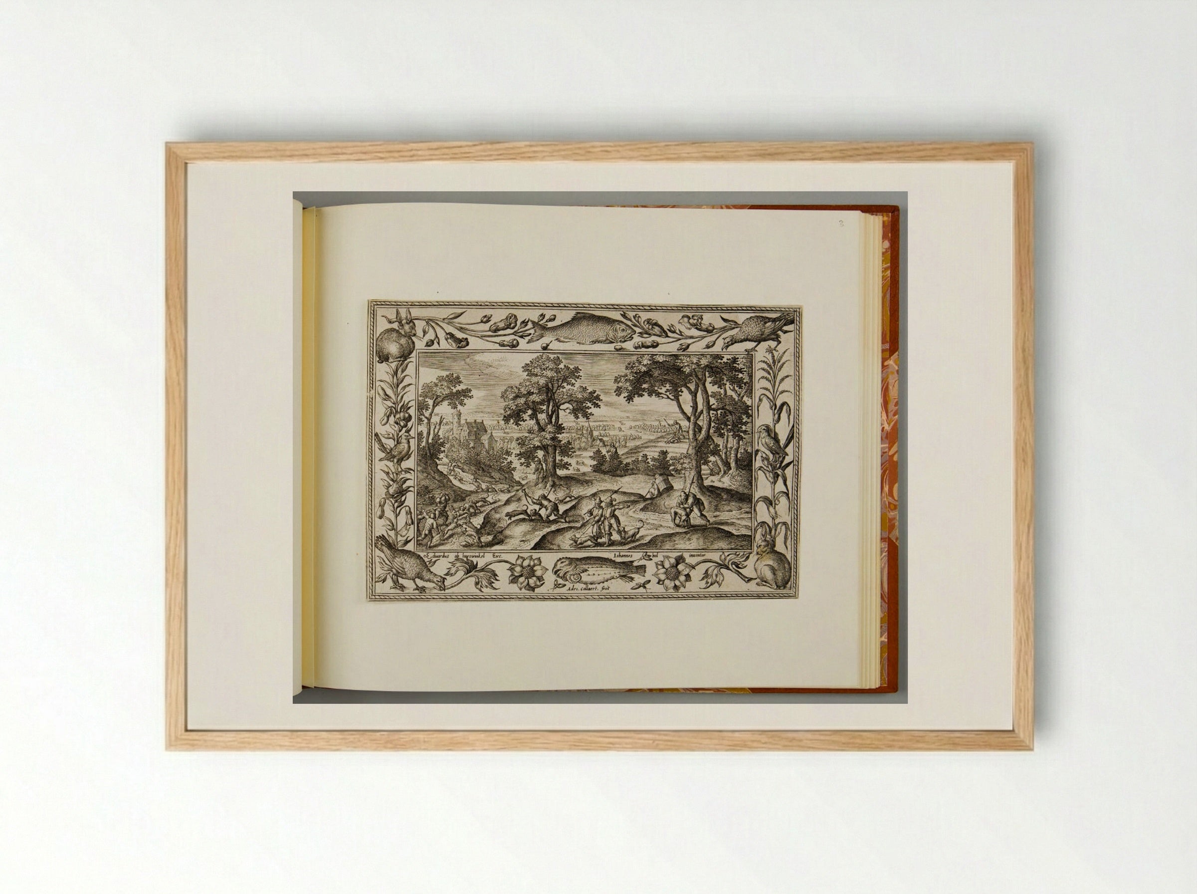 Hare Hunt, with Fish, Rabbit, and Turkey - Adriaen Collaert - Framed Print Wood