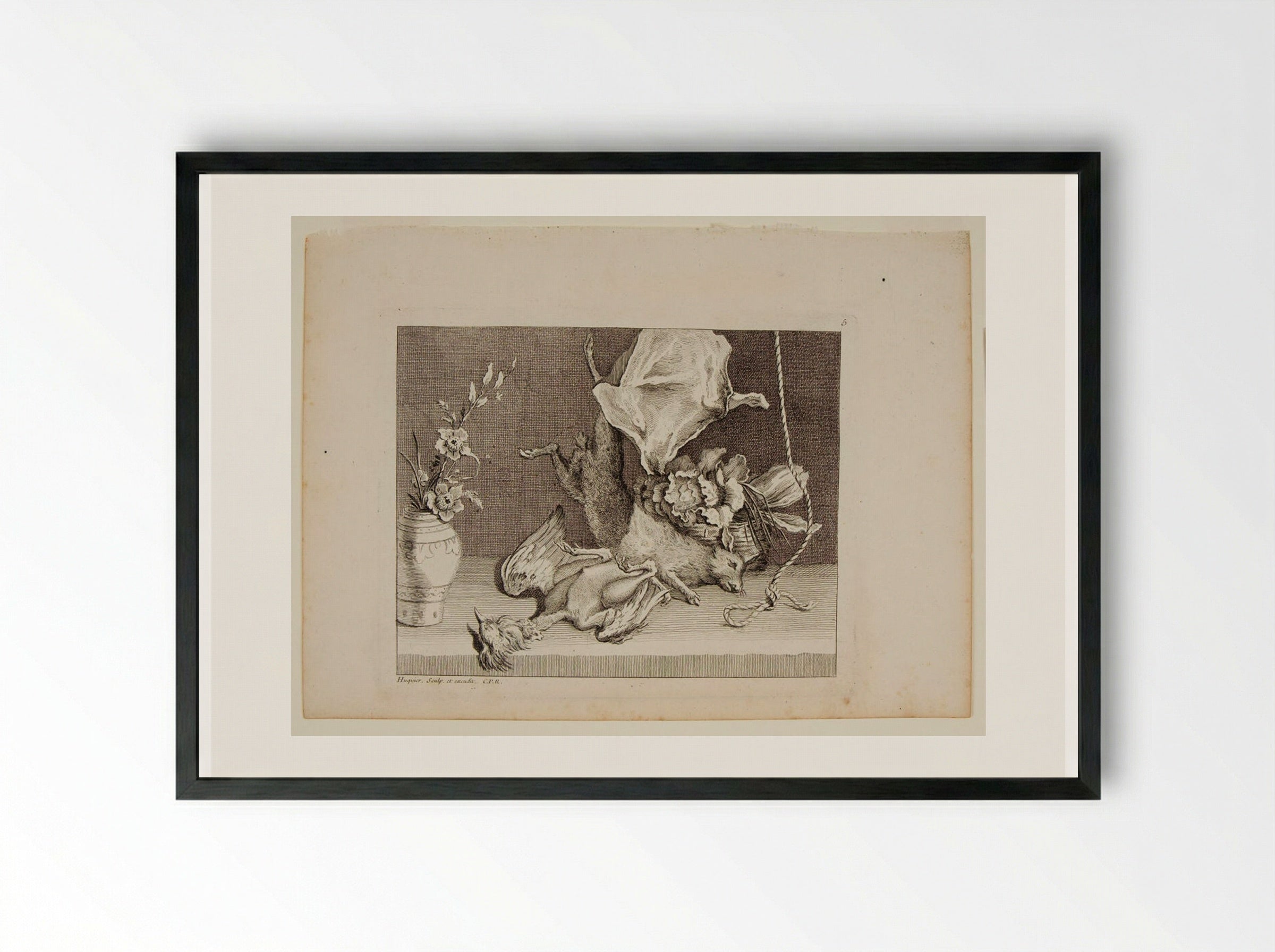 Hare, Ray, Cabbage Basket and Flower Vase - Gabriel Huquier - Framed Print Black