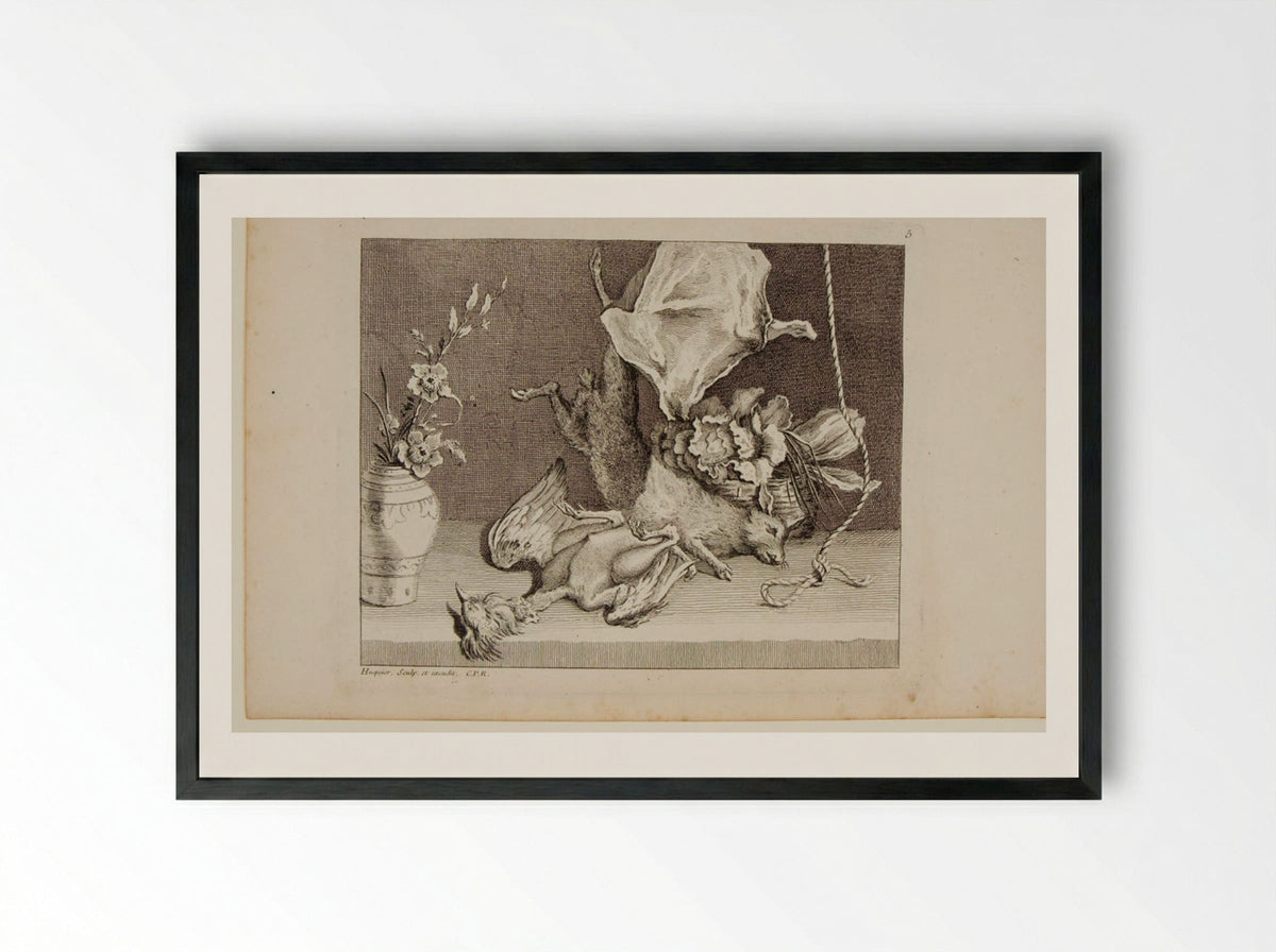 Hare, Ray, Cabbage Basket and Flower Vase - Gabriel Huquier - Framed Print Black