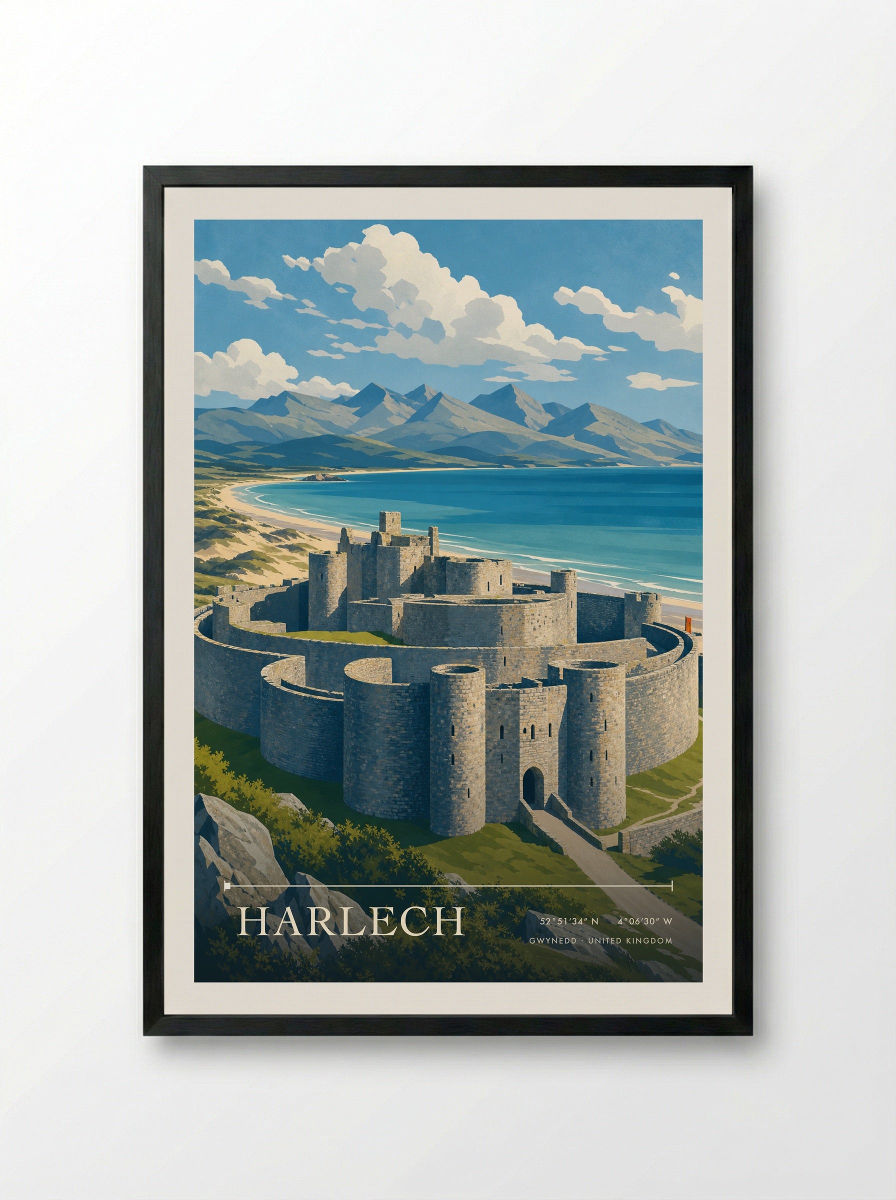Harlech Gwynedd United Kingdom Travel Poster - Framed Print Black