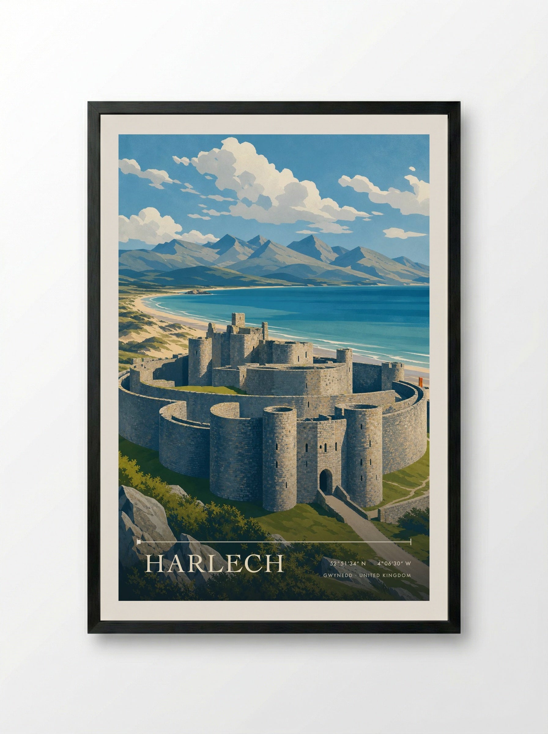Harlech Gwynedd United Kingdom Travel Poster - Framed Print Black