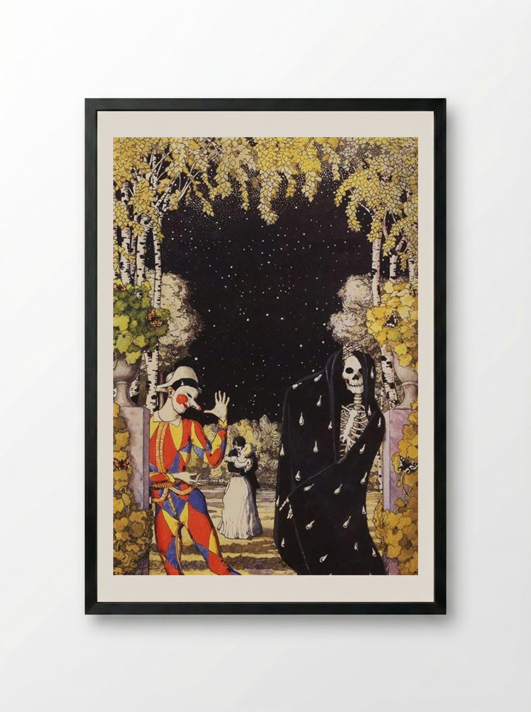 Harlequin and Death - Konstantin Somov - Framed Print Black