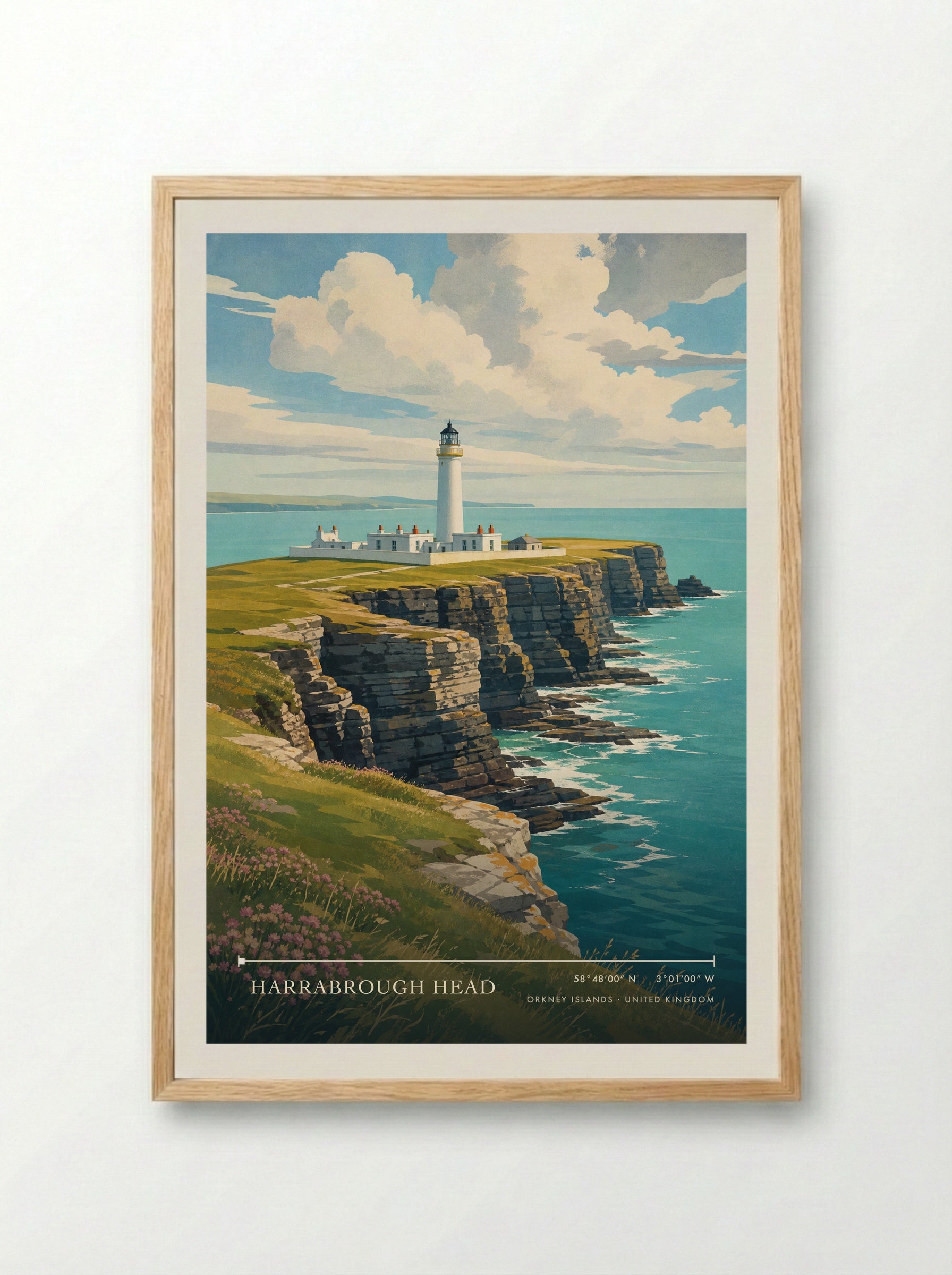 Harrabrough Head Orkney Islands United Kingdom Travel Poster - Framed Print Wood