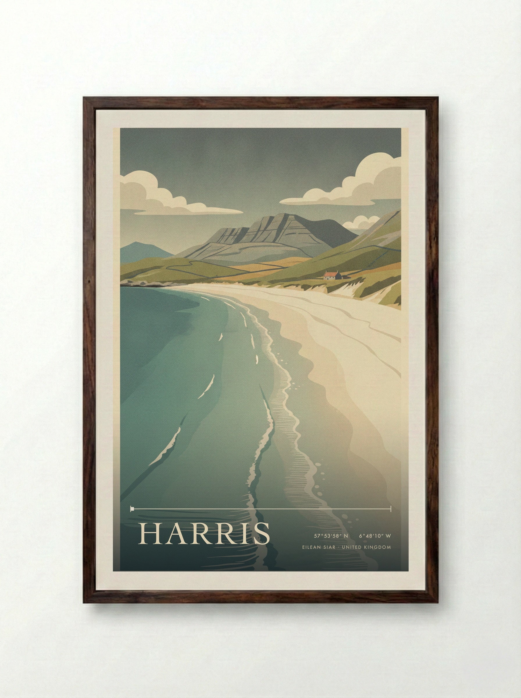 Harris Eilean Siar United Kingdom Travel Poster - Framed Print Dark Wood